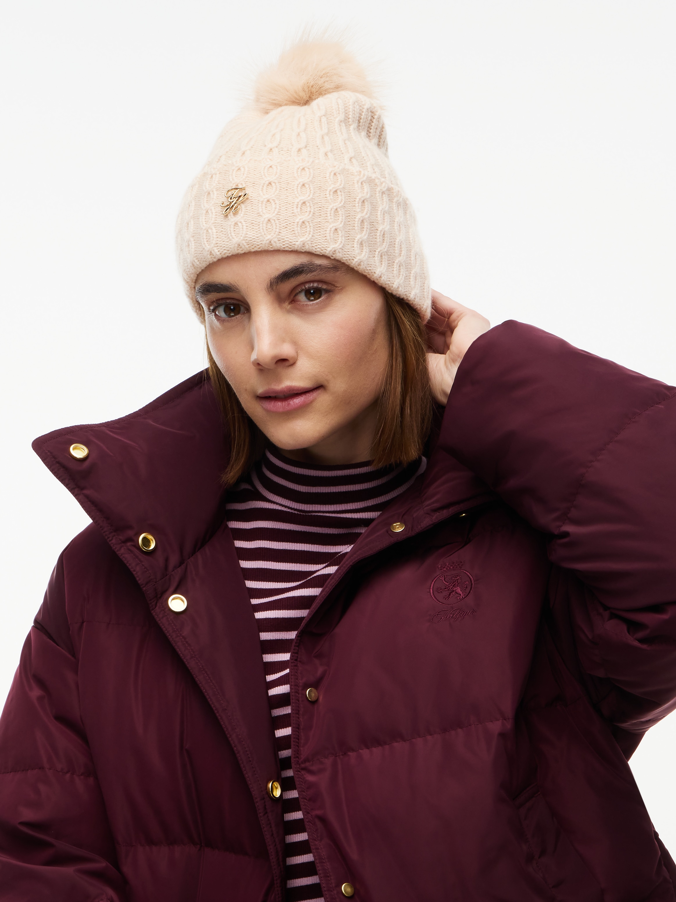 Tommy Hilfiger Beanie »TH SCRIPT CABLE POM« mit Kaschmiranteil