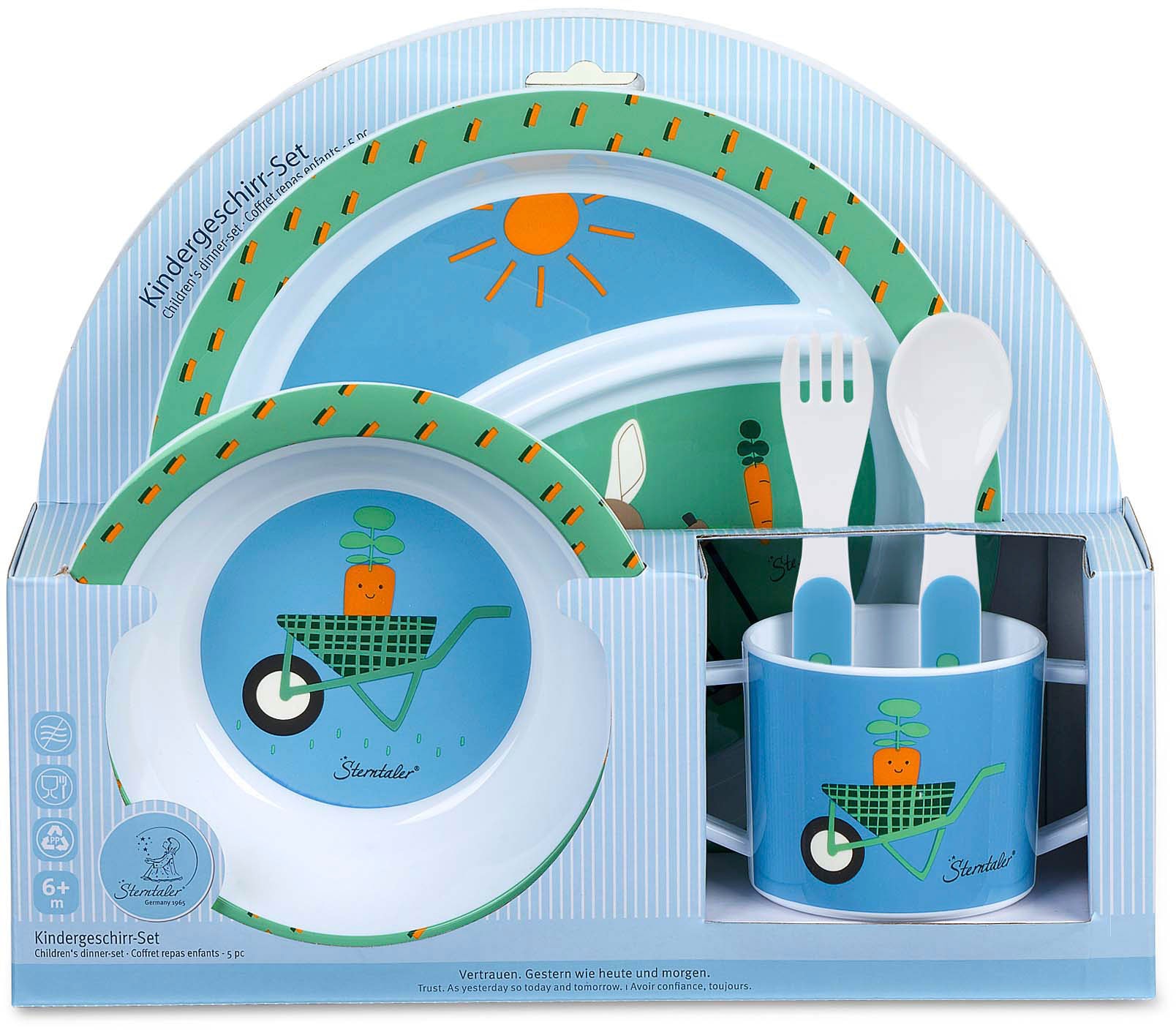 Sterntaler Kindergeschirr-Set Bobby - Buntes Kinderbesteck Mit Teller & Becher