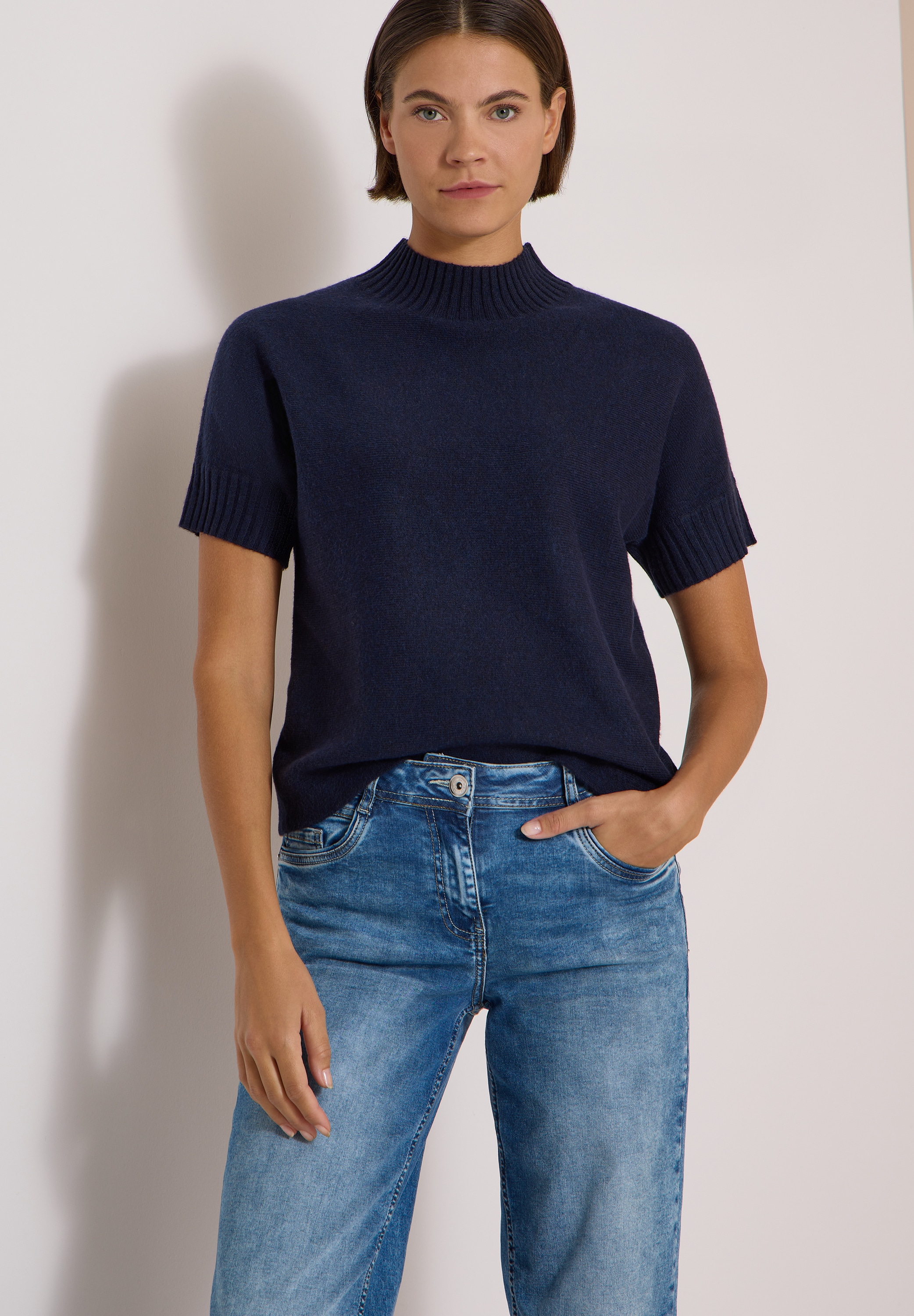 Cecil Kurzarmpullover mit Ripp-Details
