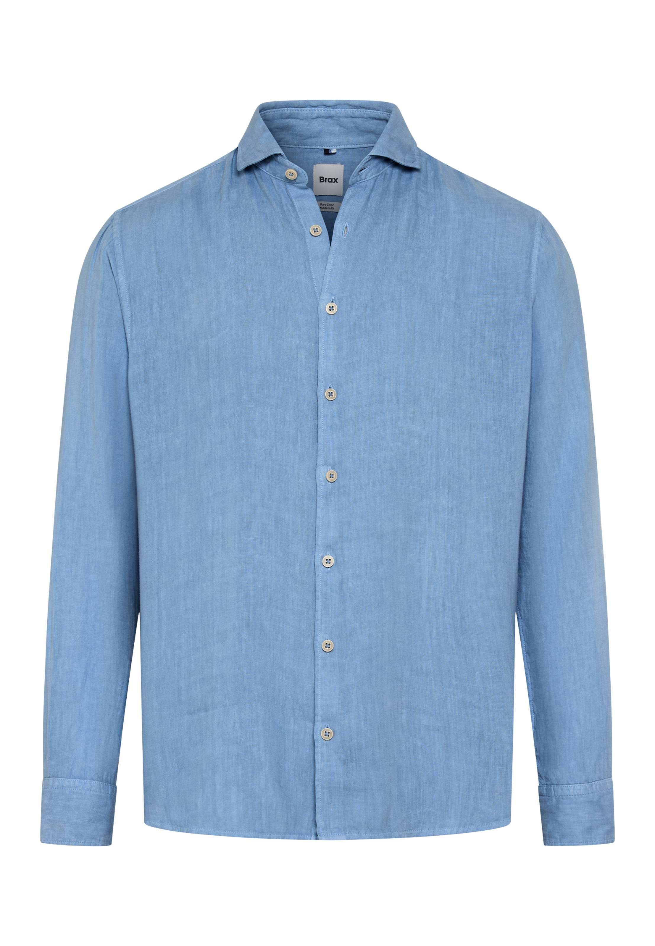 Leinenhemd BRAX "Style HAROLD", Herren, Gr. S, Normalgrößen, blau, Web, 100% Leinen, Hemden
