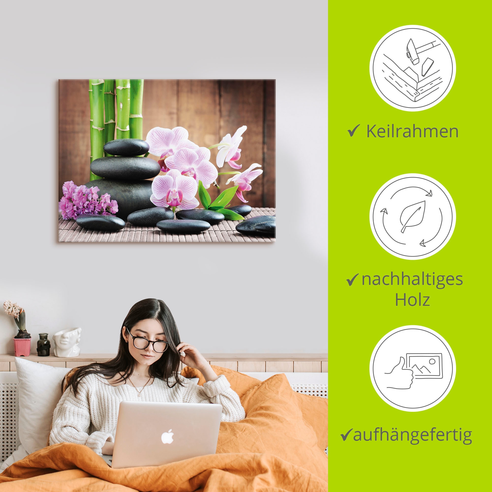 Artland Wandbild »Spa Konzept Zen Steinen Orchideen«, Zen, (1 St.), als Leinwandbild, Poster, Wandaufkleber in verschied. Größen