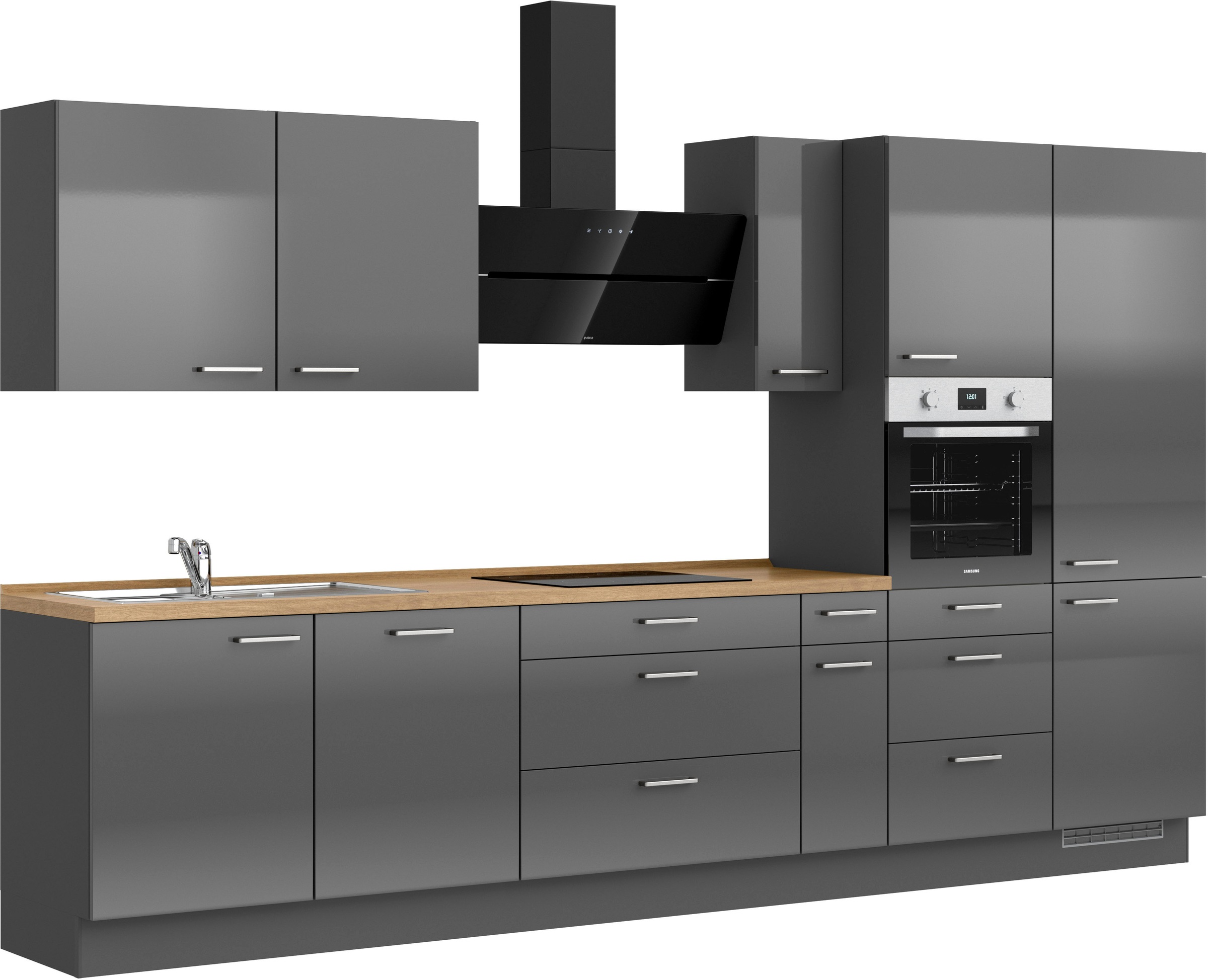 Thumbnail - nobilia Küchenzeile ""Flash II" mit Hochglanz Fronten" vormontiert, Ausrichtung wählbar, Breite 360 cm, wahlw. mit E-Ger...