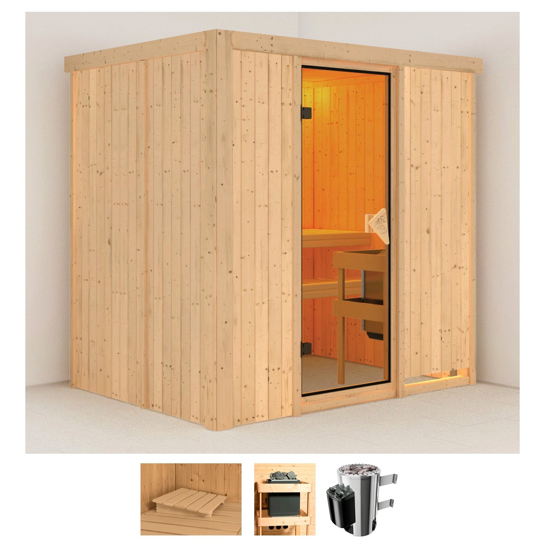 Karibu Sauna "Finja" Set, Ofen 3,6 kW intgr. Strg