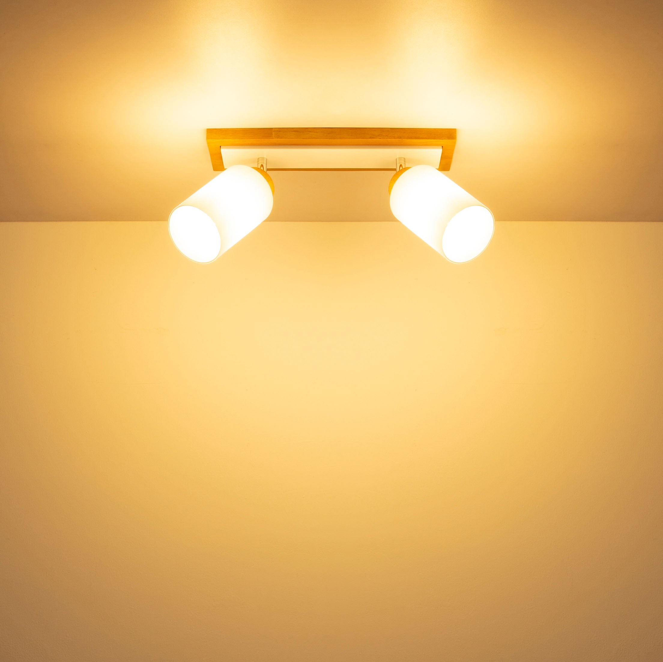 GLOBO LIGHTING Deckenspot »ROWENA« E27 1 Stk. Holz-Strahler, dreh-/schwenkbar, Opalglas, 2xE27, 600mm