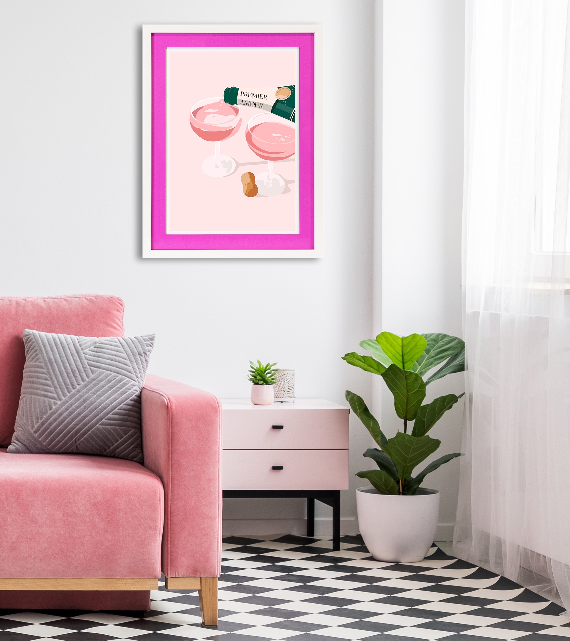 queence Bild mit Rahmen »Champagner, Gläser«, Getränke, (1 St.), Poster mit buntem Acrylglas Passepartout