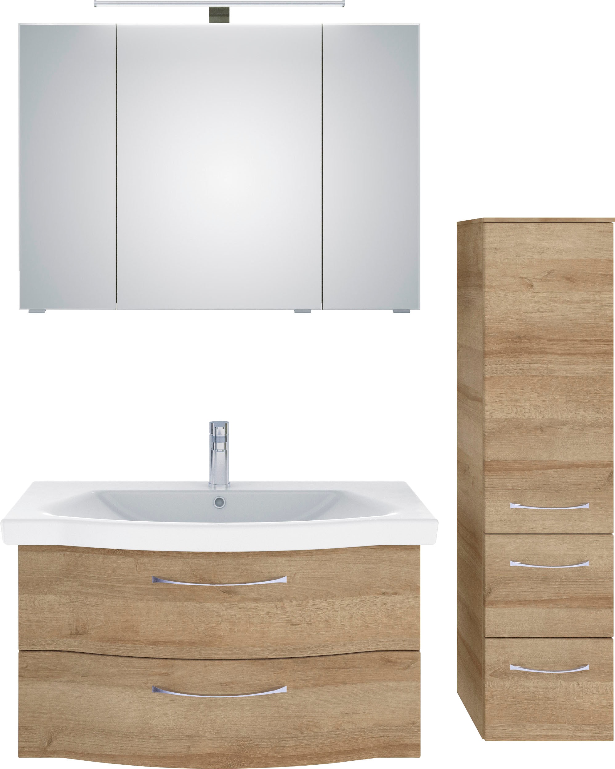 Saphir Badmöbel-Set "6005 Sprint 3-teilig, Keramik-Waschtisch mit LED-Spiegelschrank", (4 St.), Midischrank, inkl. Türdä