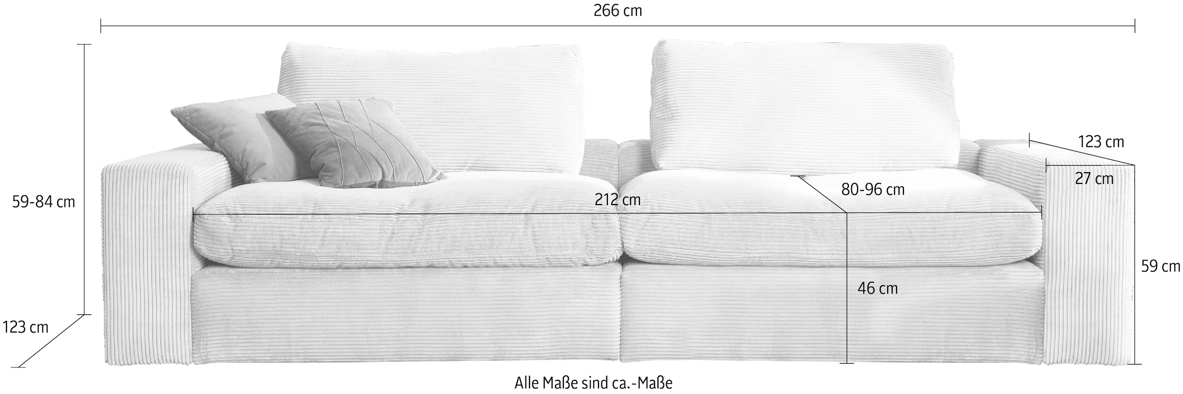 alina | Sitz Big-Sofa mit Cord, Rückenkissen losen und BAUR in »Sandy«,