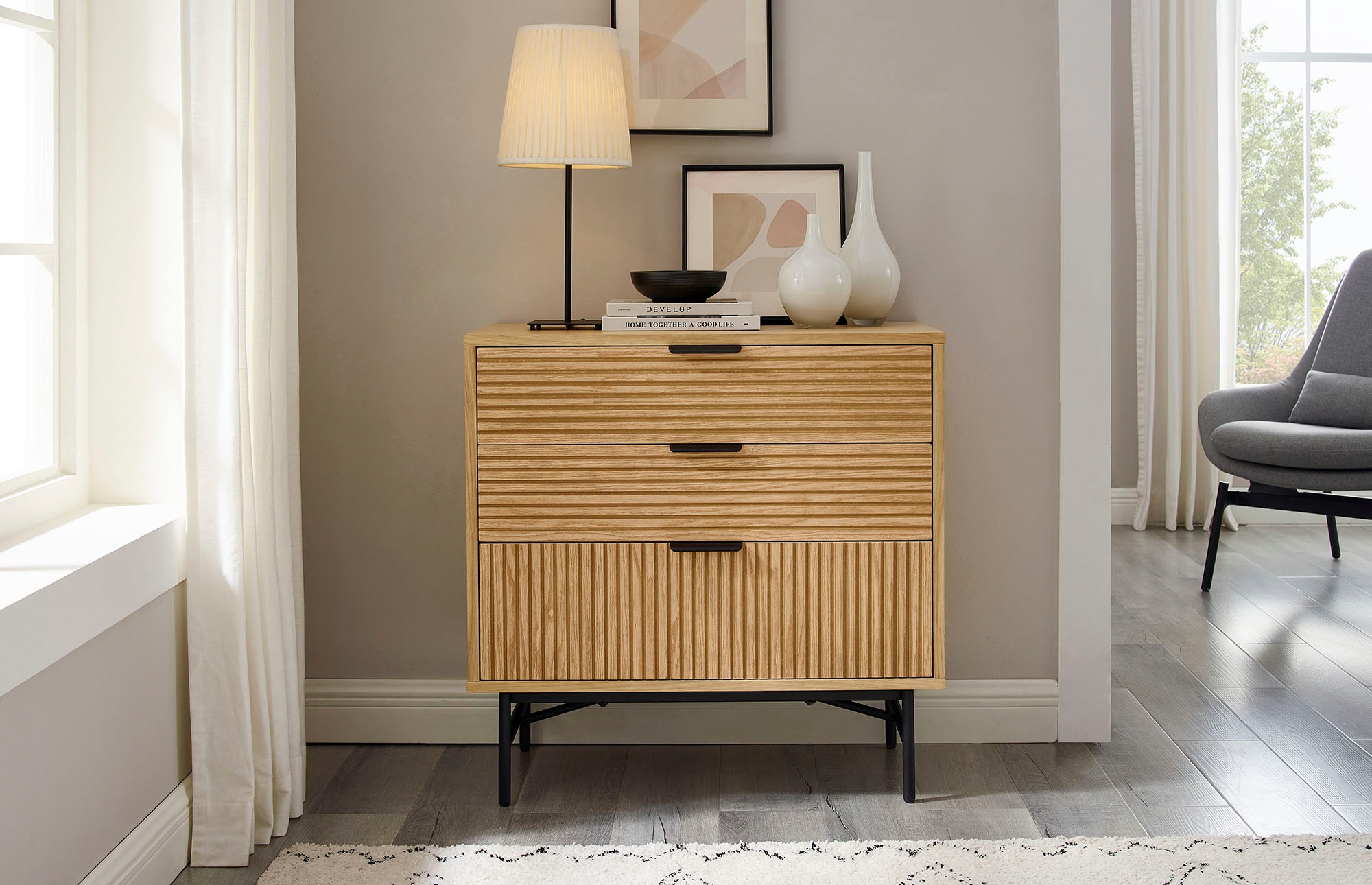 SalesFever Kommode "Visby Stilvolle Stauraumkommode" Eiche Echtholzfurnier günstig online kaufen