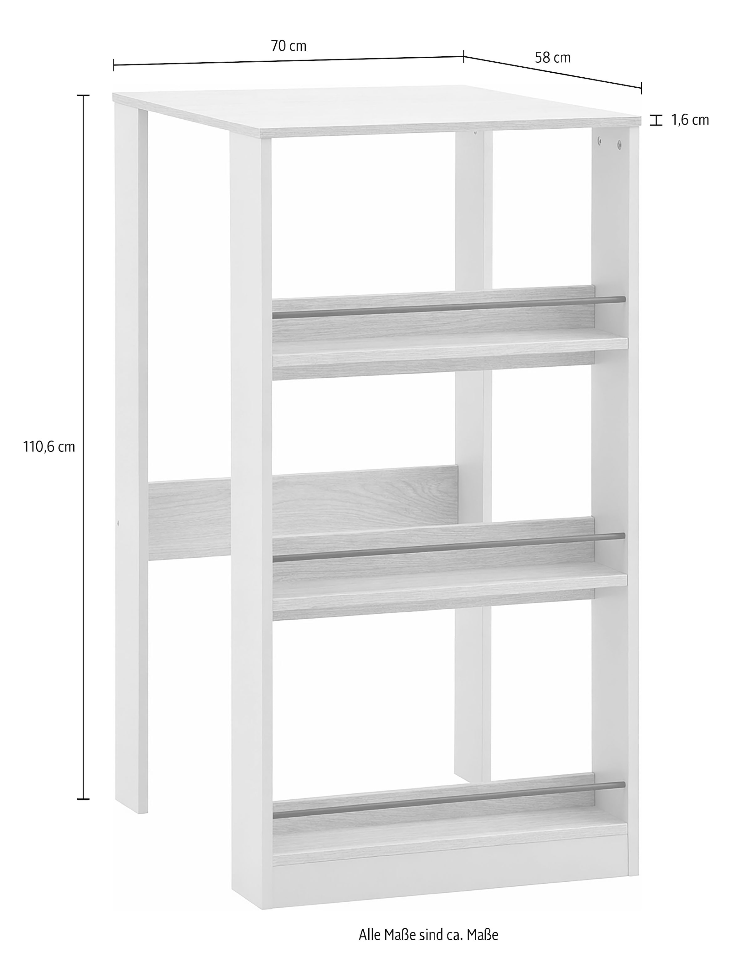 KOCHSTATION Küchentisch »KS-Kolari« 1 Stk. tlg. Breite 58 cm, mit 3 offenen Fächern