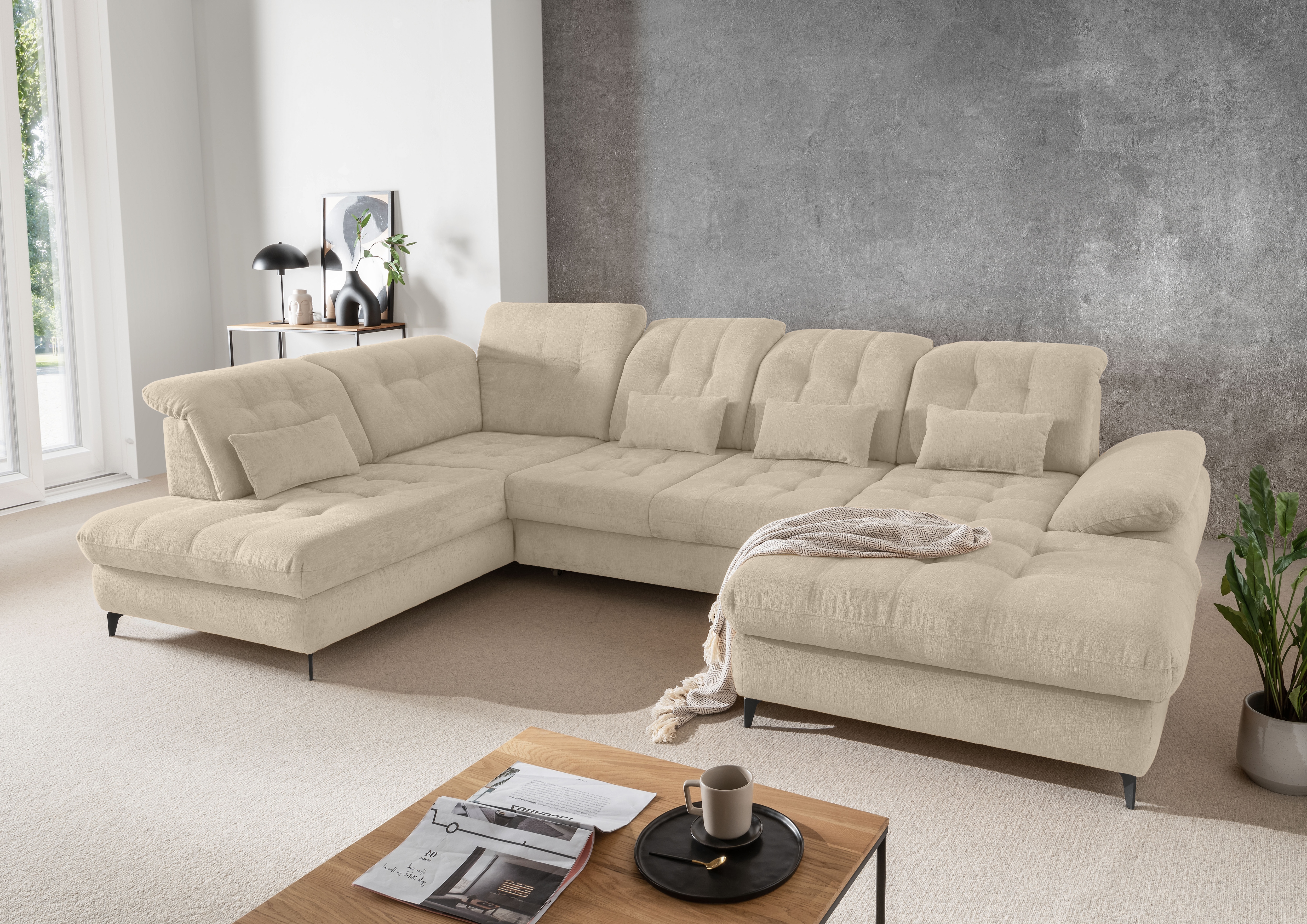 Home affaire Ecksofa "Delphino, Multifunktionen, 358 x 216 cm, modern & bequem" Microfaser, L-Form, Bettfunktion, Nierenkissen, Verstellungen