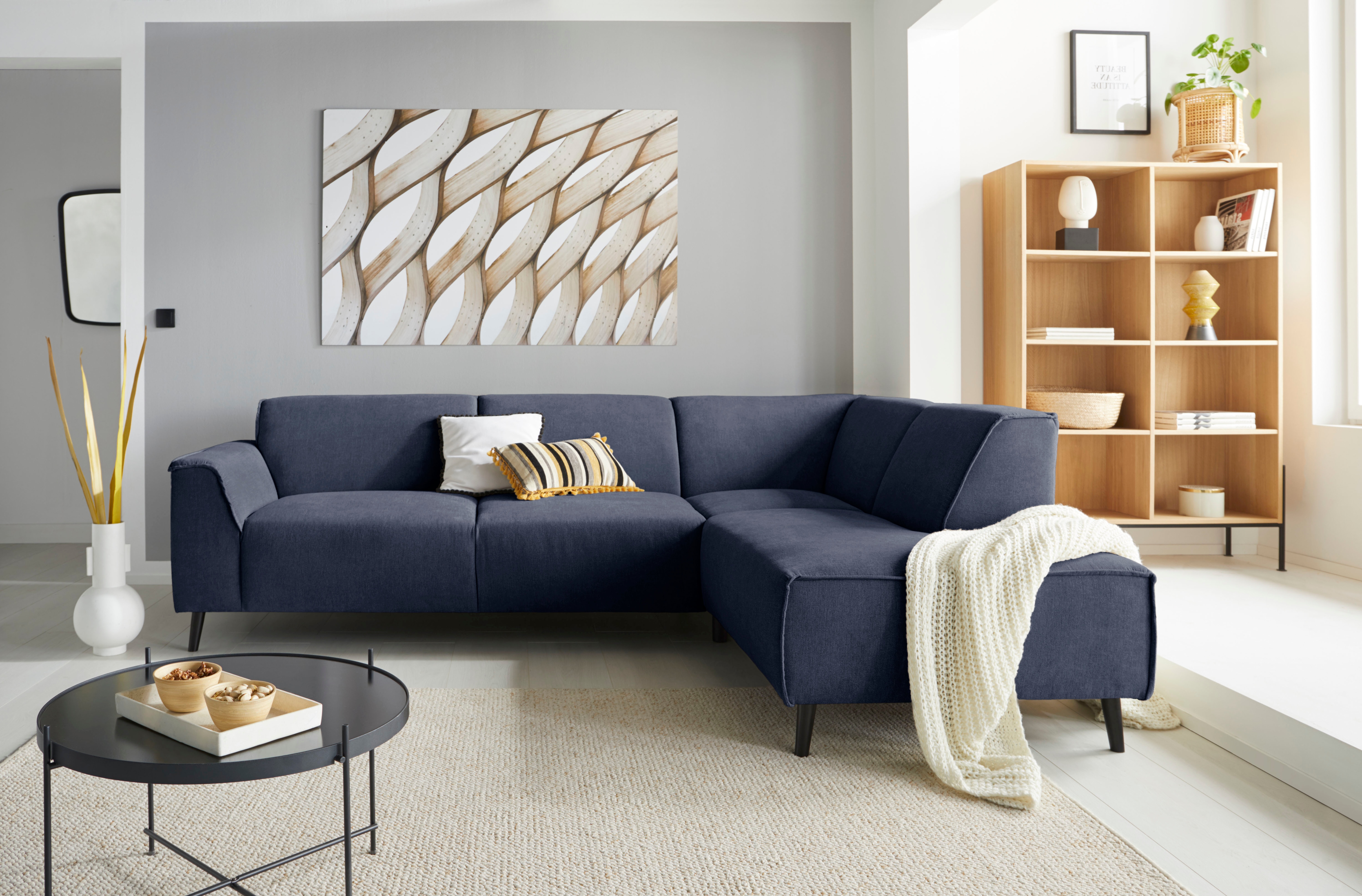 DOMO collection Ecksofa "Amora, bequem und zeitlos, L-Form" mit Federkern, Fußhöhe passend für gängige Saugroboter