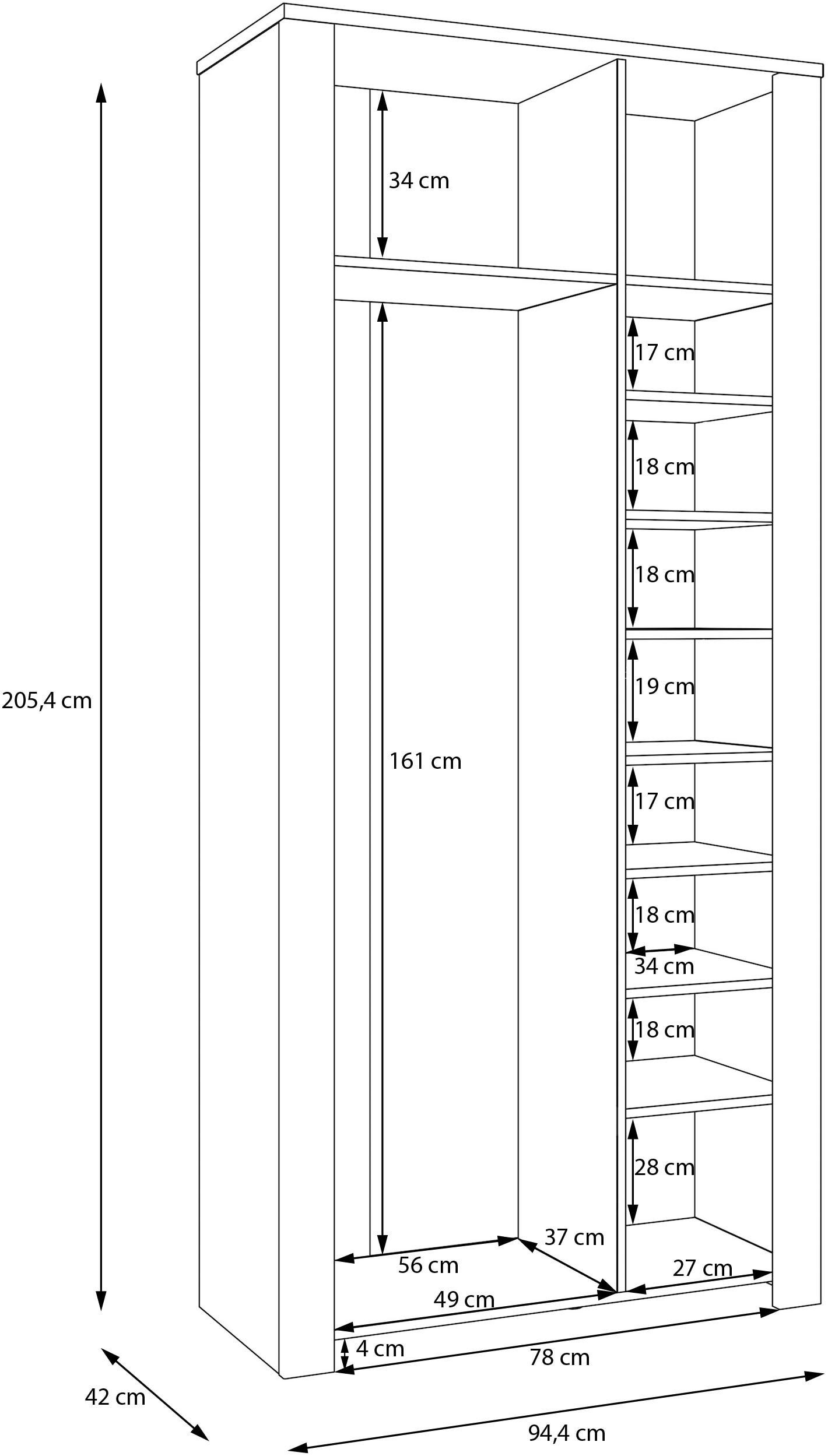 FORTE Garderobenschrank »Garderobenschrank, Höhe 205,4cm, Spiegel, Soft Close, Push to Open« B/H/T 94,4/205,4/42 cm