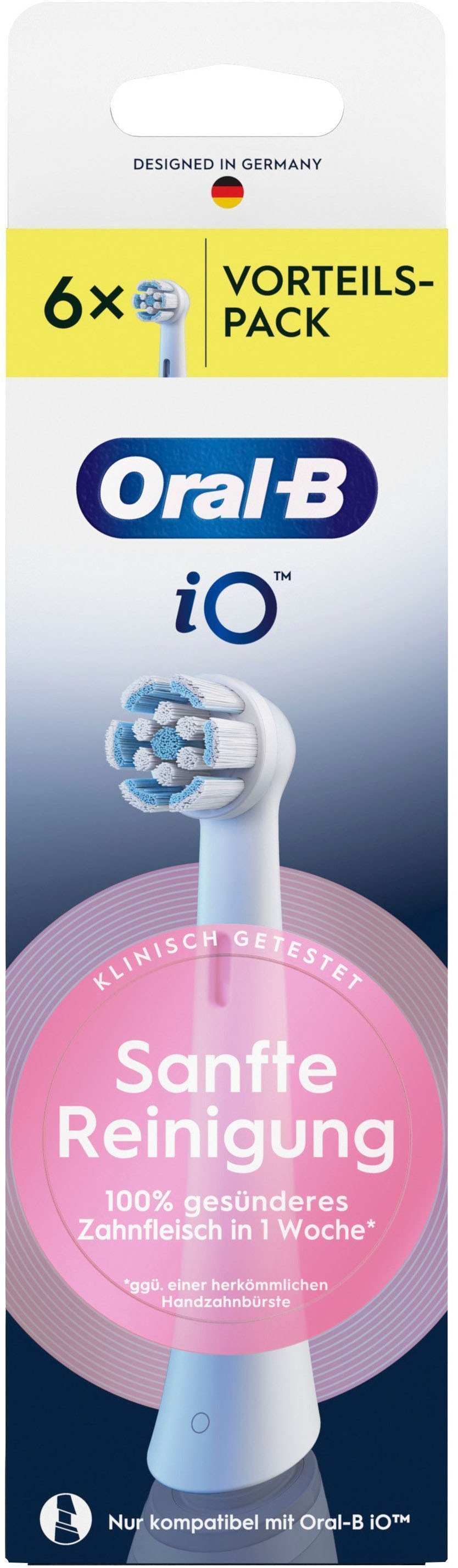 ORAL-B Herren Aufsteckbürsten "iO Sanfte Reinigung", 6 Stk., weiß, Zahnbürstenköpfe, fortschrittliche Plaque-Entfernung, für empfindliches Zahnfleisch