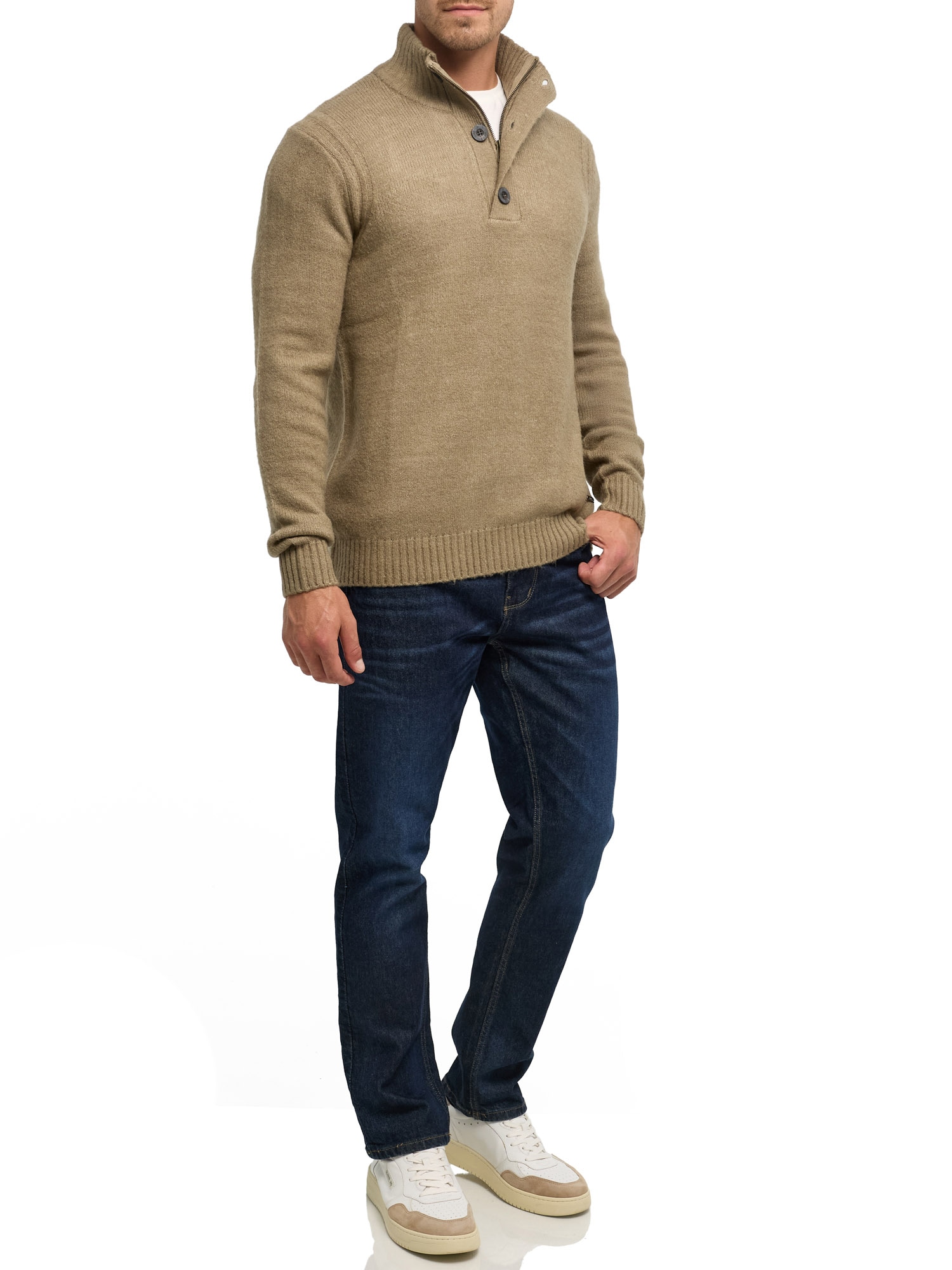 Indicode Strickpullover »INVestdale ½ placket« Materialmix, regular fit