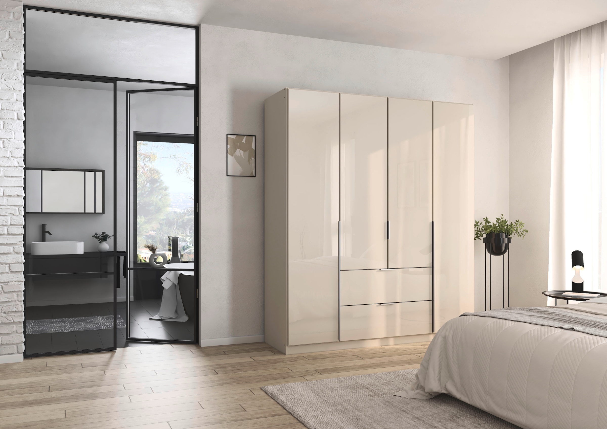 rauch Drehtürenschrank »Kleiderschrank Kleiderschränke Schrank Garderobe AGORDO mit Glasfront«, mit Außenschubkästen, in 6 Breiten und 2 Höhen MADE IN GERMANY