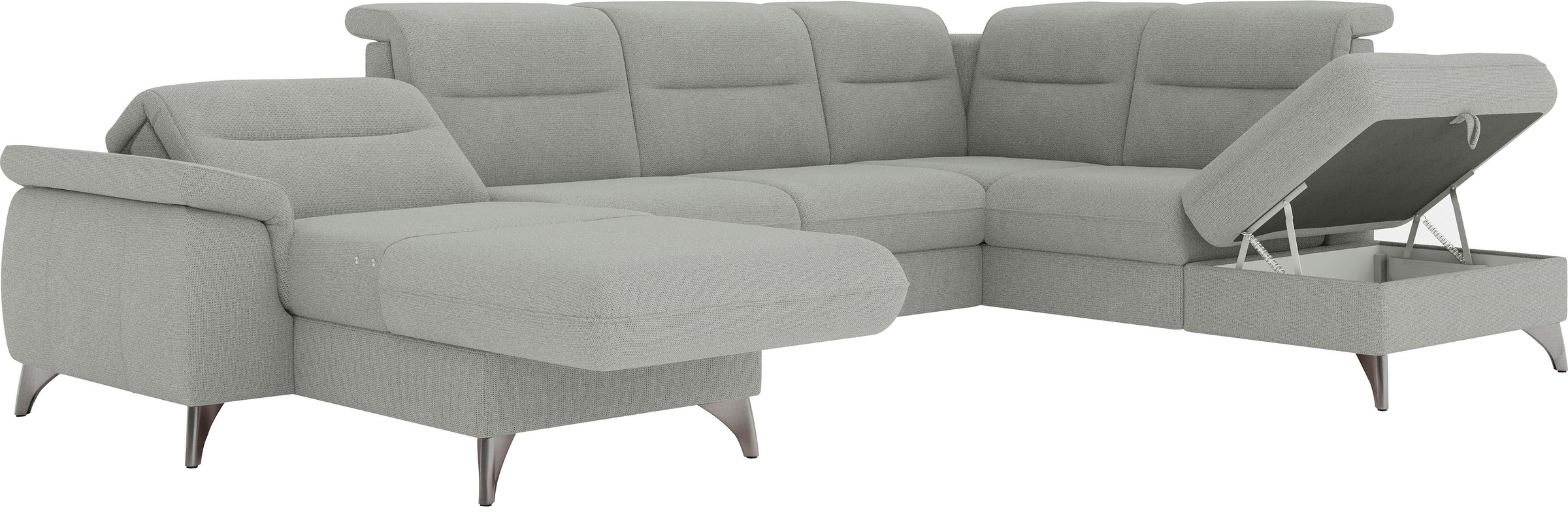 Wohnlandschaft SIT & MORE "Astoria U-Form", grau (hellgrau), B:327cm H:91cm T:225cm, 100% Polyester, Sofas, Wohnlandschaft, wahlweise mit motorischer Relaxfunktion 9