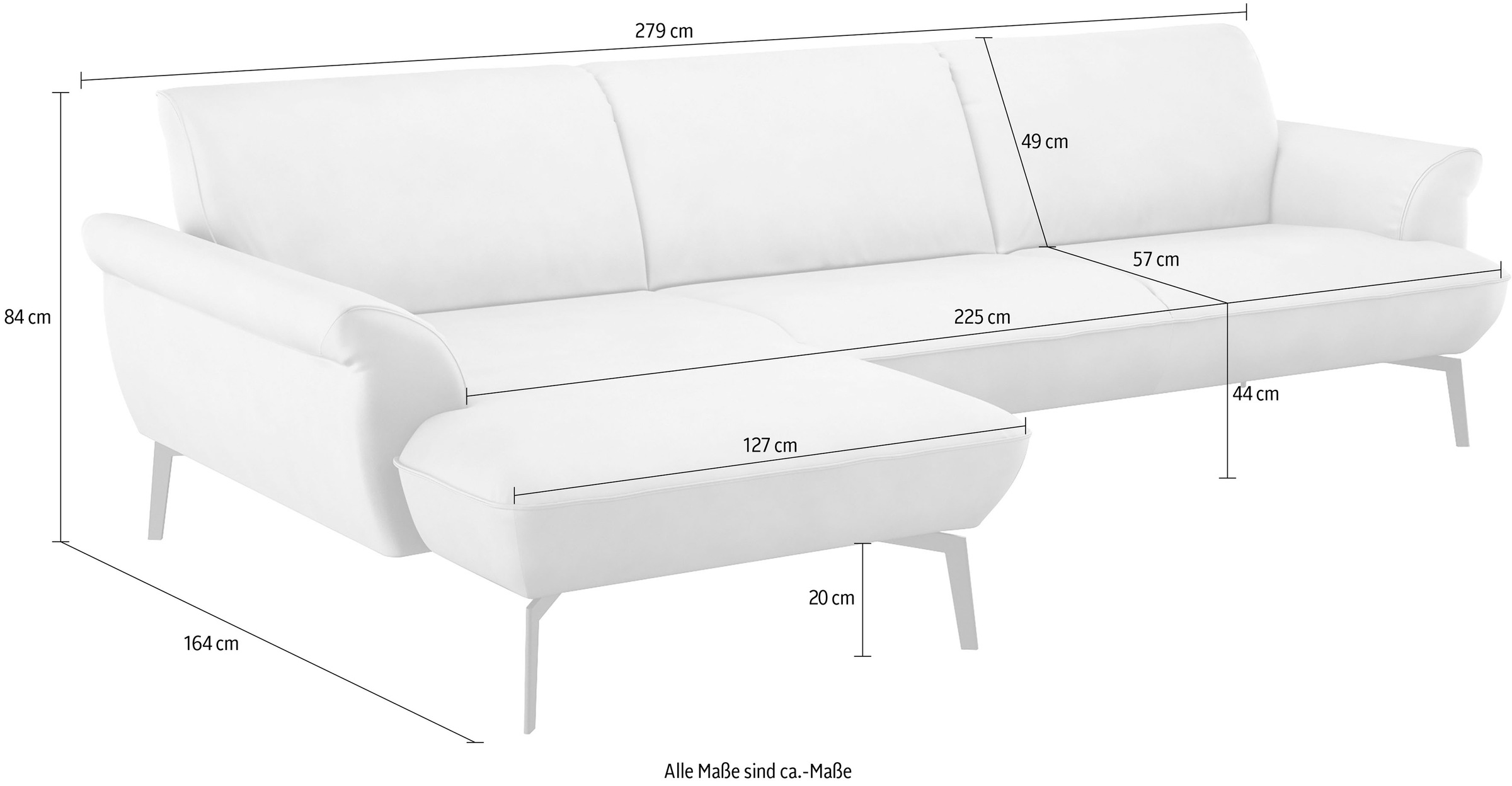 himolla Ecksofa »himolla 9900«, Recamiere rechts o. links, Füße anthrazit, ohne Hocker