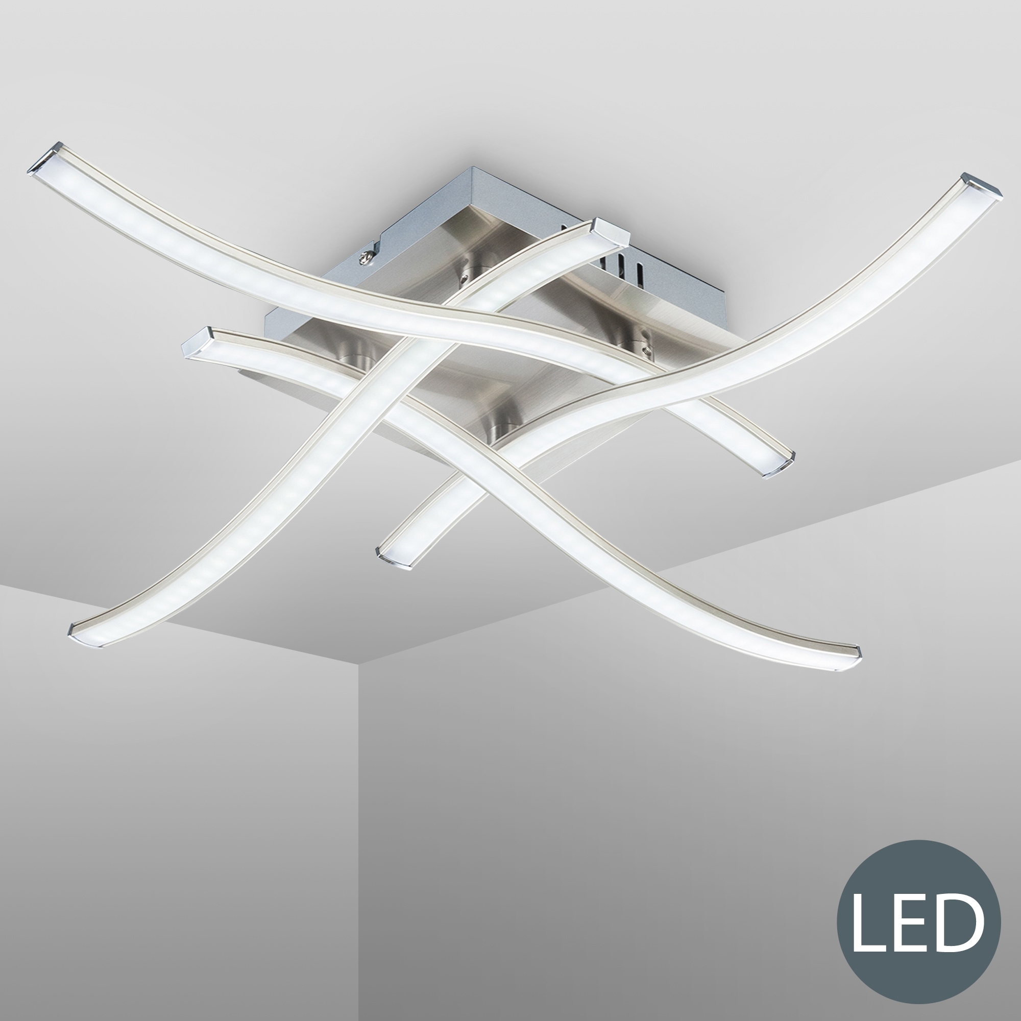 B.K.Licht LED Deckenleuchte »Virgo«, 4 flammig, Leuchtmittel LED-Board | LED fest integriert, LED Deckenlampe, Deckenstrahler, modern, matt-nickel, inkl. 3,4W 350lm