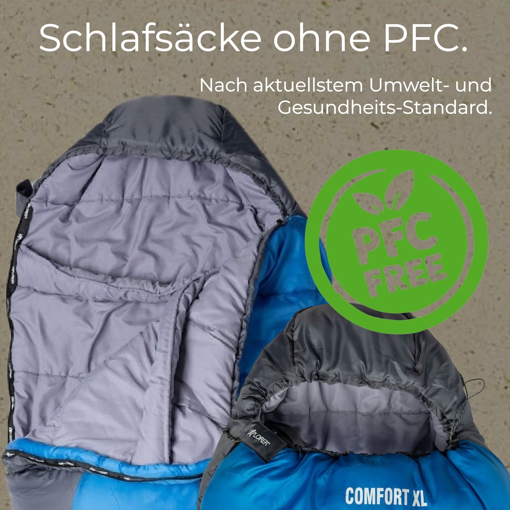 EXPLORER Mumienschlafsack »COMFORT Camping Schlafsack 230x85x70cm Outdoor extra breit«, (+0°C bis -23°C Frühling/Sommer/Herbst/Winter Reise Festival)