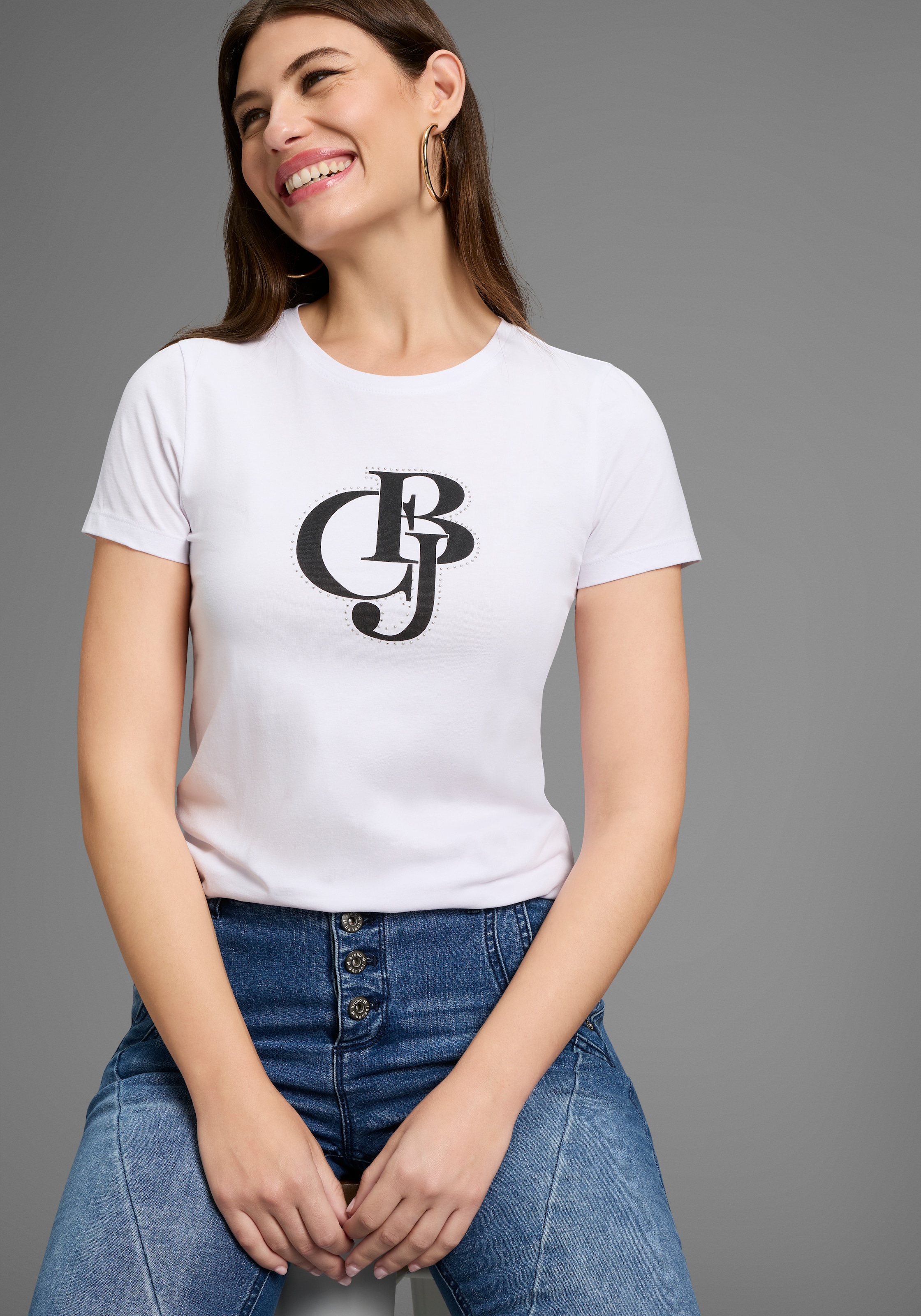 Bruno Banani T-Shirt mit Logo-Print und Glitzersteinen günstig online kaufen