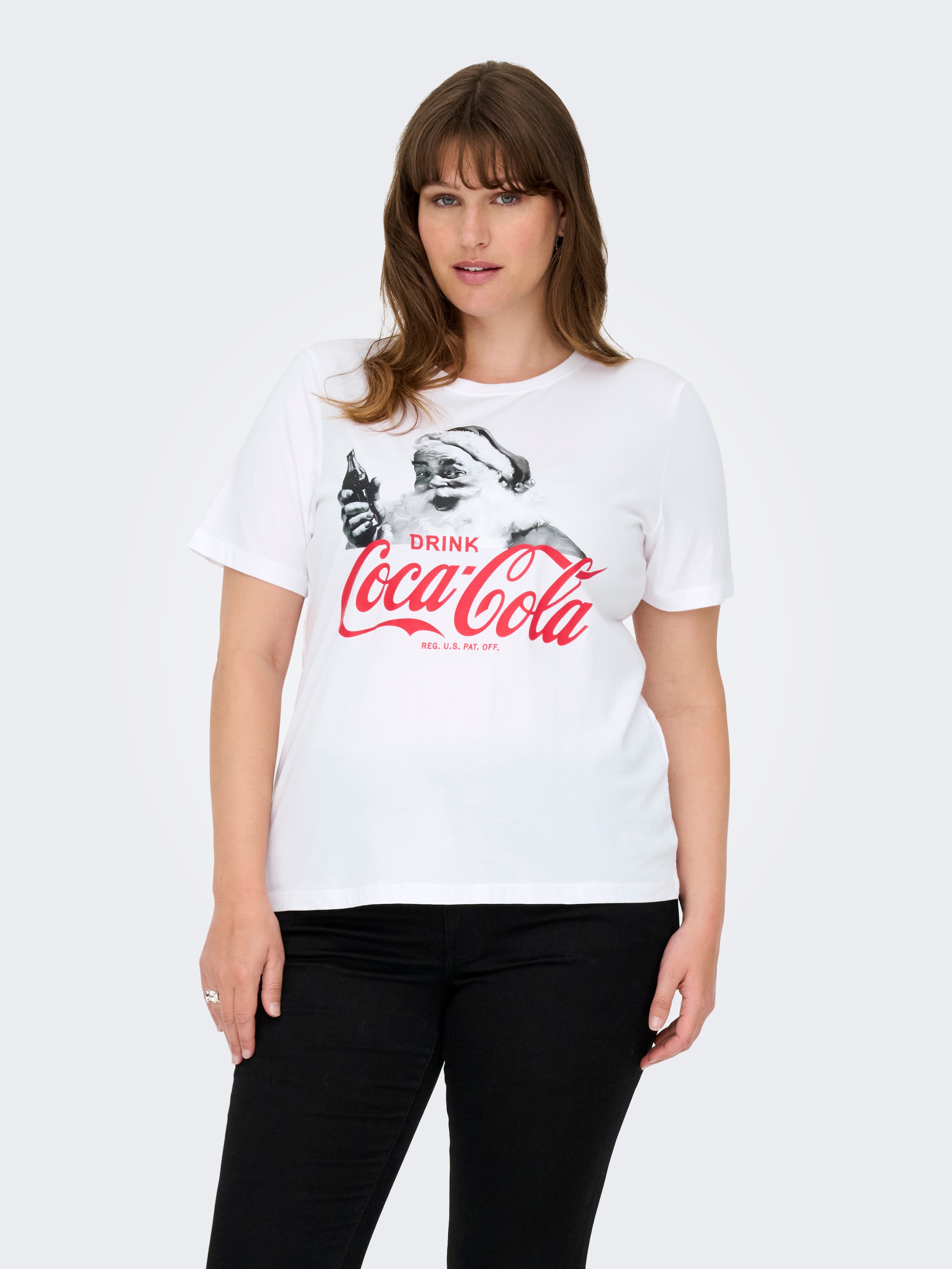 ONLY CARMAKOMA Damen Kurzarmshirt "CARCOCA COLA XMAS LIFE S/S TOP JRS"weiß print:coca cola santa, Gr. L, bedruckt, Jersey, Obermaterial: 100%