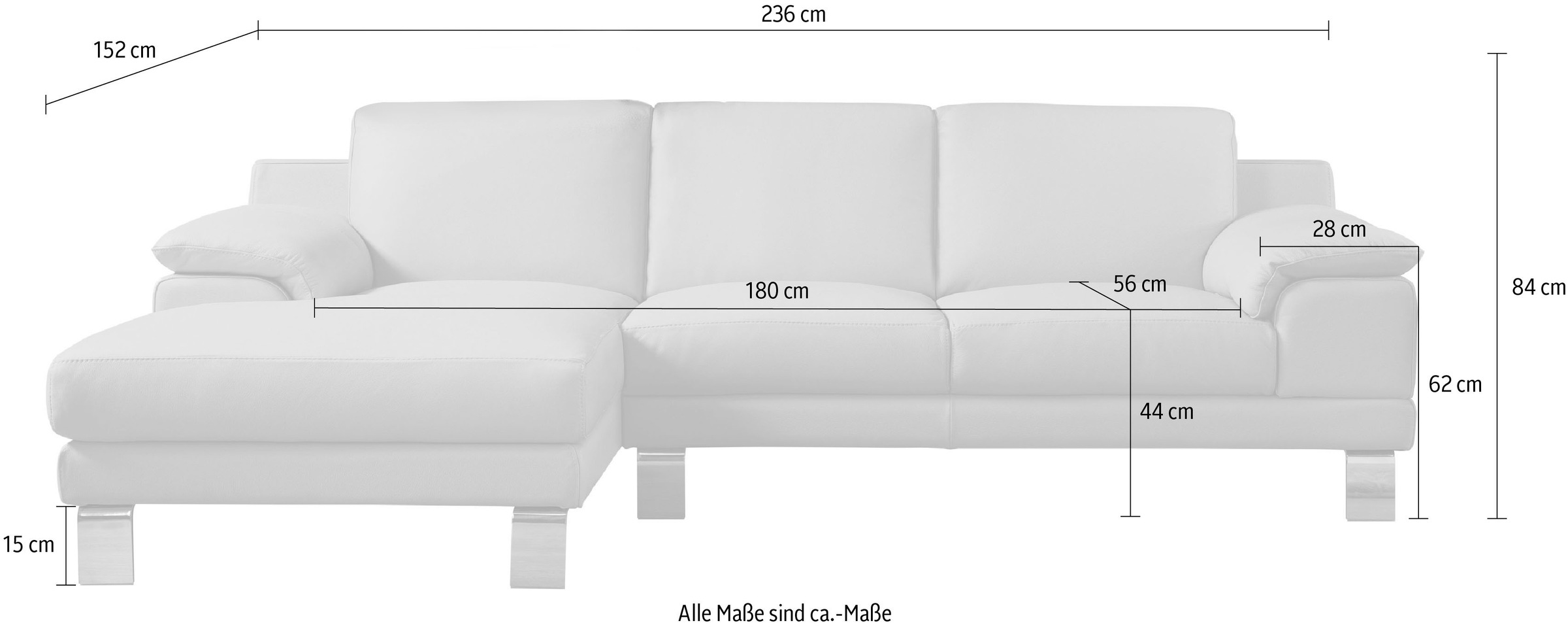 Egoitaliano Ecksofa »Shakira, Design und super Sitzkomfort auf hohem Niveau, tolle Details«, mit Recamiere, L-Form, edle Füße