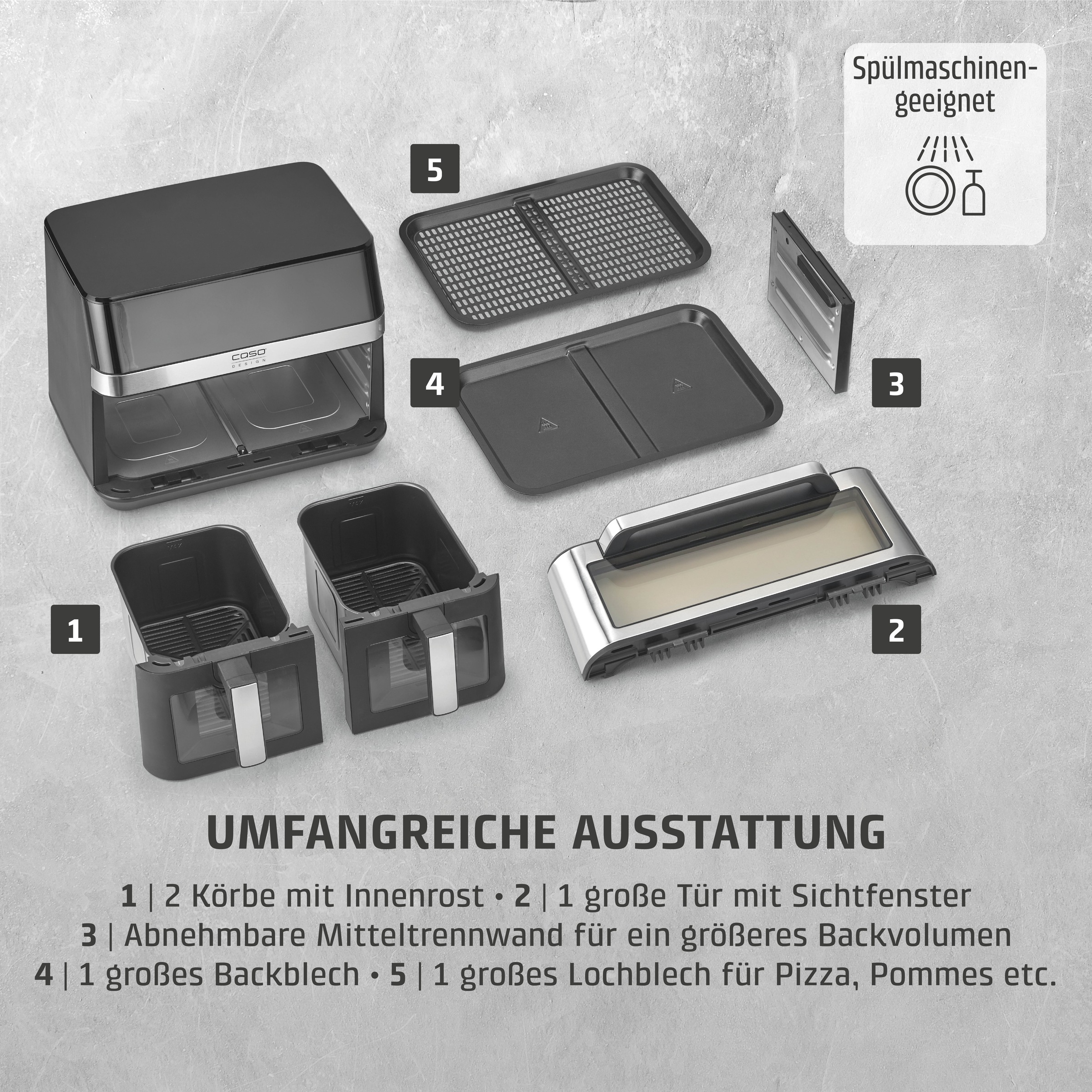 Caso Heißluftfritteuse »3186 Design AirFry DuoChef«, 2200 W, Fassungsvermögen 0 l