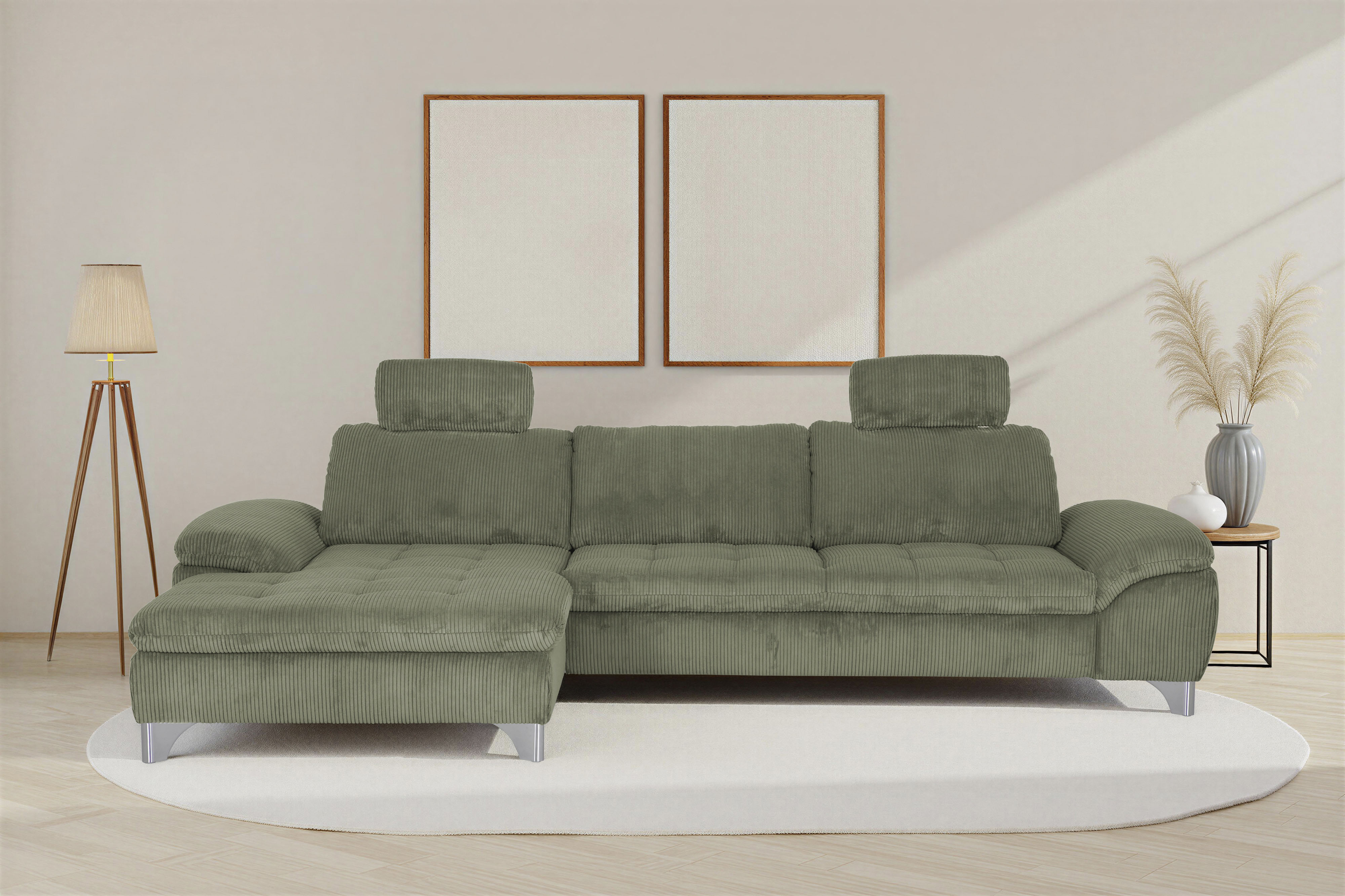 Die PlanBar Ecksofa "Recamiere MP-IN14007 L-Form, Breite 318 cm" wahlweise mit Schlaffunktion und verstellbaren Kopfstützen