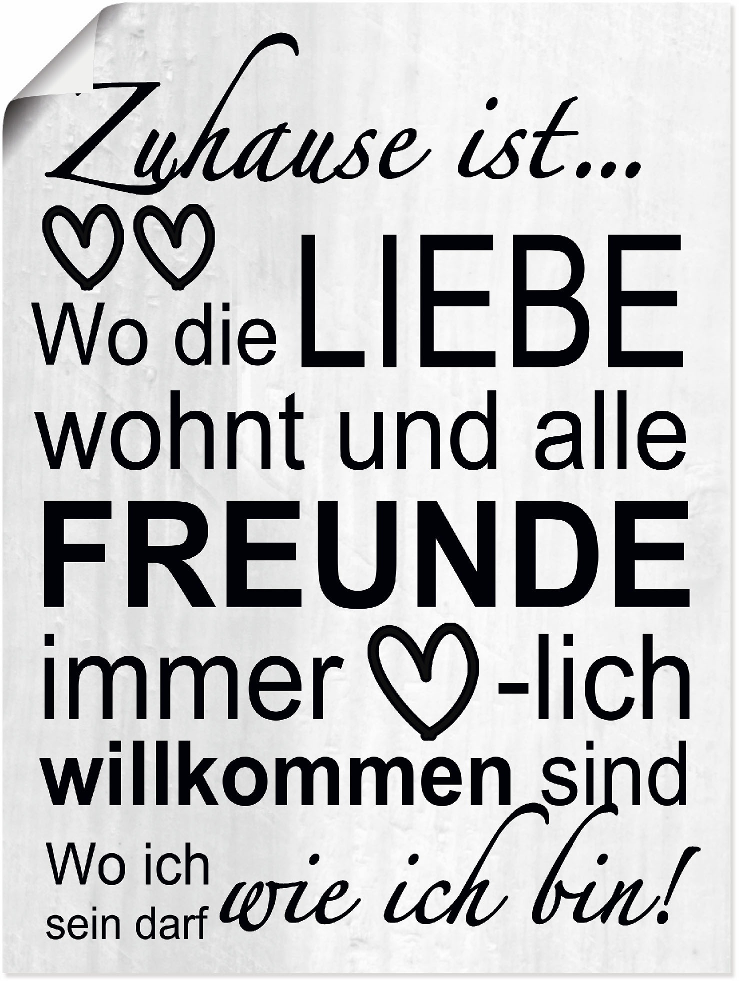Artland Wandbild »Wo die Liebe wohnt«, Sprüche & Texte, (1 St.), als Alubild, Outdoorbild, Leinwandbild, Poster, Wandaufkleber