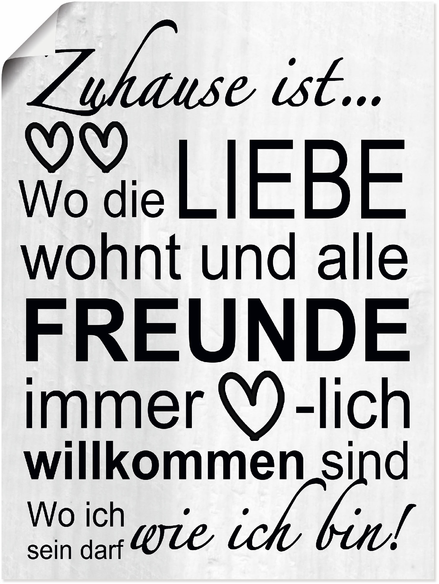 Artland Wandbild "Wo die Liebe wohnt", Sprüche & Texte, (1 St.), als Alubild, Outdoorbild, Leinwandbild, Poster, Wandauf