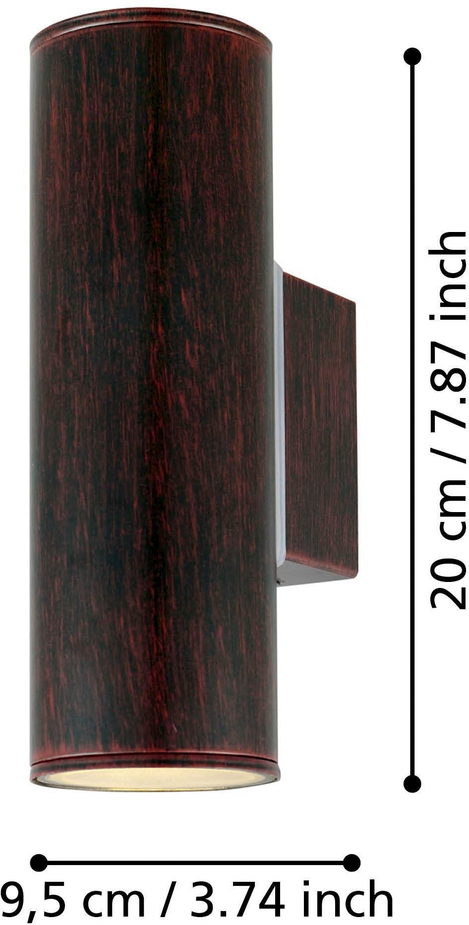 EGLO Wandleuchte »Riga Außen-Wandlampe,  Außenleuchte aus Edelstahl in Rostoptik, IP44« GU10 1 Stk. Wand-/Deckenleuchte - L6,5 x H20 x AL9,5 cm - antik-braun