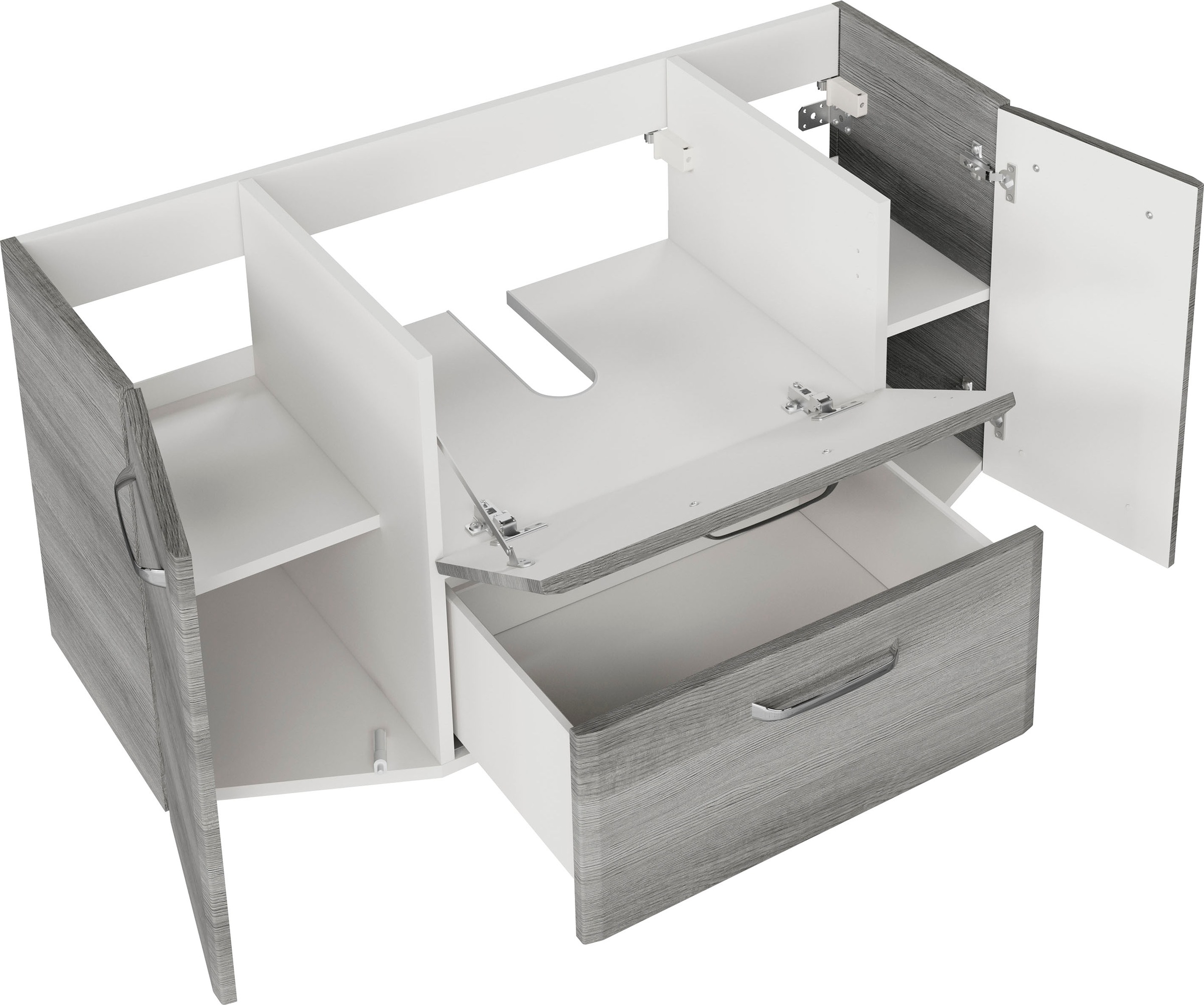 Saphir Badmöbel-Set »Quickset 3-teilig, Mineralmarmor-Waschtisch und LED-Spiegelschrank«, (4 St.), mit Hochschrank, inkl. Türdämpfer, 7 Türen, 1 Klappe, 2 Schubladen