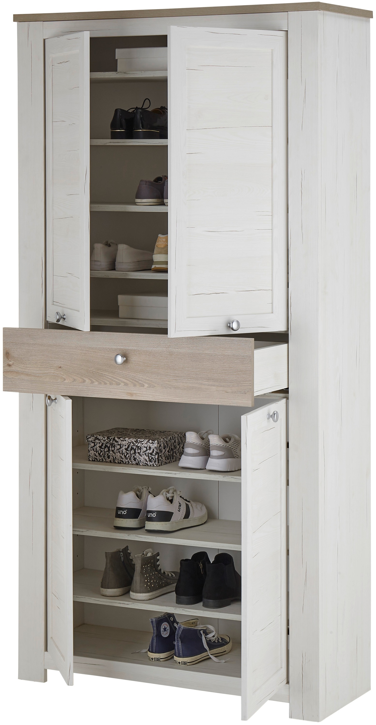 HBZ Schuhschrank »Brixen im Landhaustil, BxHxT 98x195x38 cm«, (1 St.), Schuhschrank mit 4 Türen, 1 Schubkasten, 6 Einlegeböden