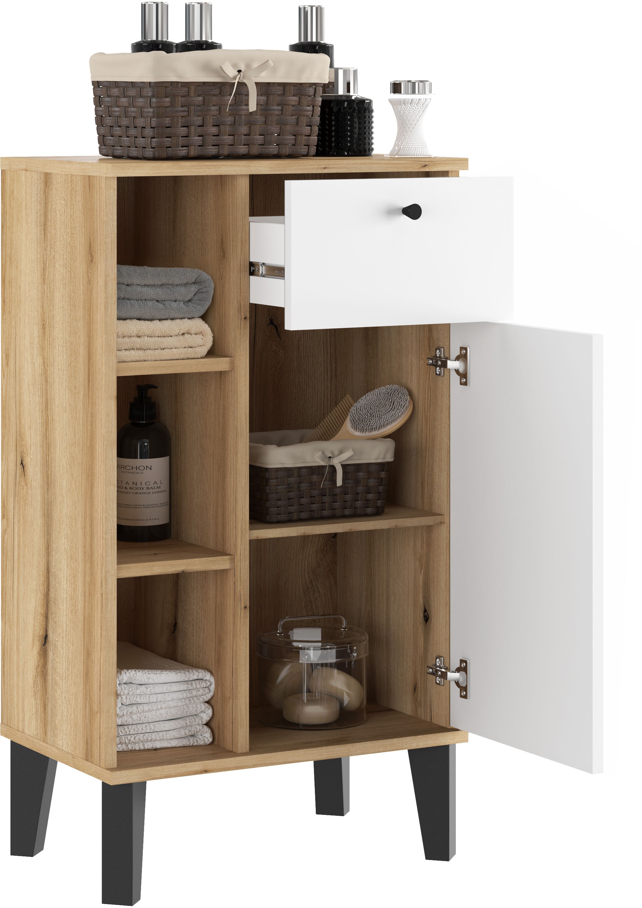 INOSIGN Midischrank »Oslo, Badschrank mit Knopfgriff, Schrank im skandinavischen Design«, in der Türfarbe Weiß oder Grau verfügbar, ausreichend Stauraum