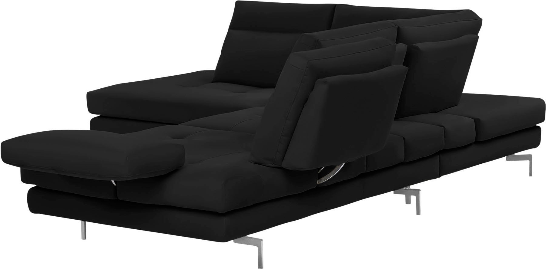 CALIA ITALIA Ecksofa »Toby Wing, L-Form, Multifunktionssofa, bequem und edel«, Sitztiefenverstellung und Armteilfunktion, Füße chrom glänzend