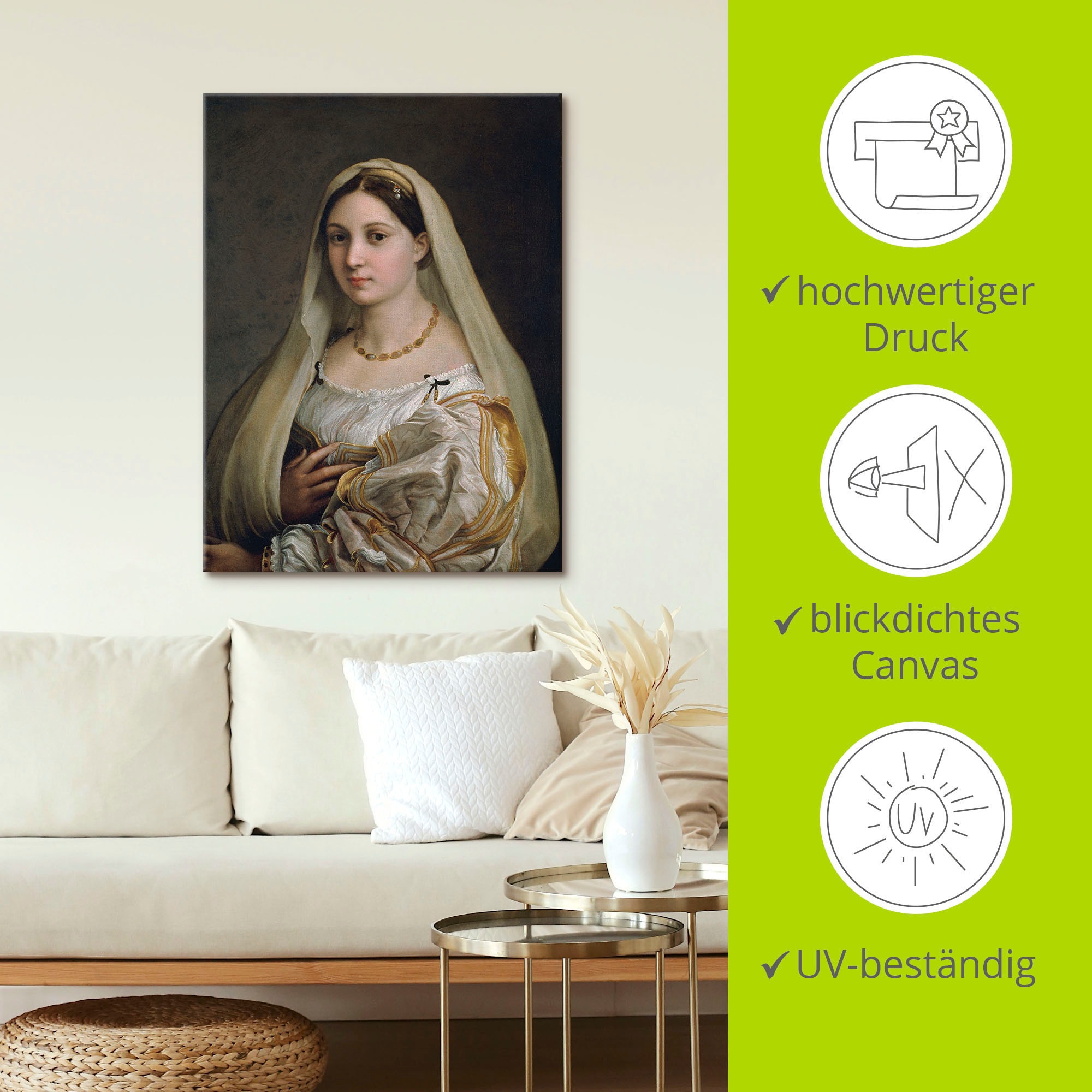 Artland Leinwandbild »Damenbildnis "La Velata"«, Frau, (1 St.), auf Keilrahmen gespannt