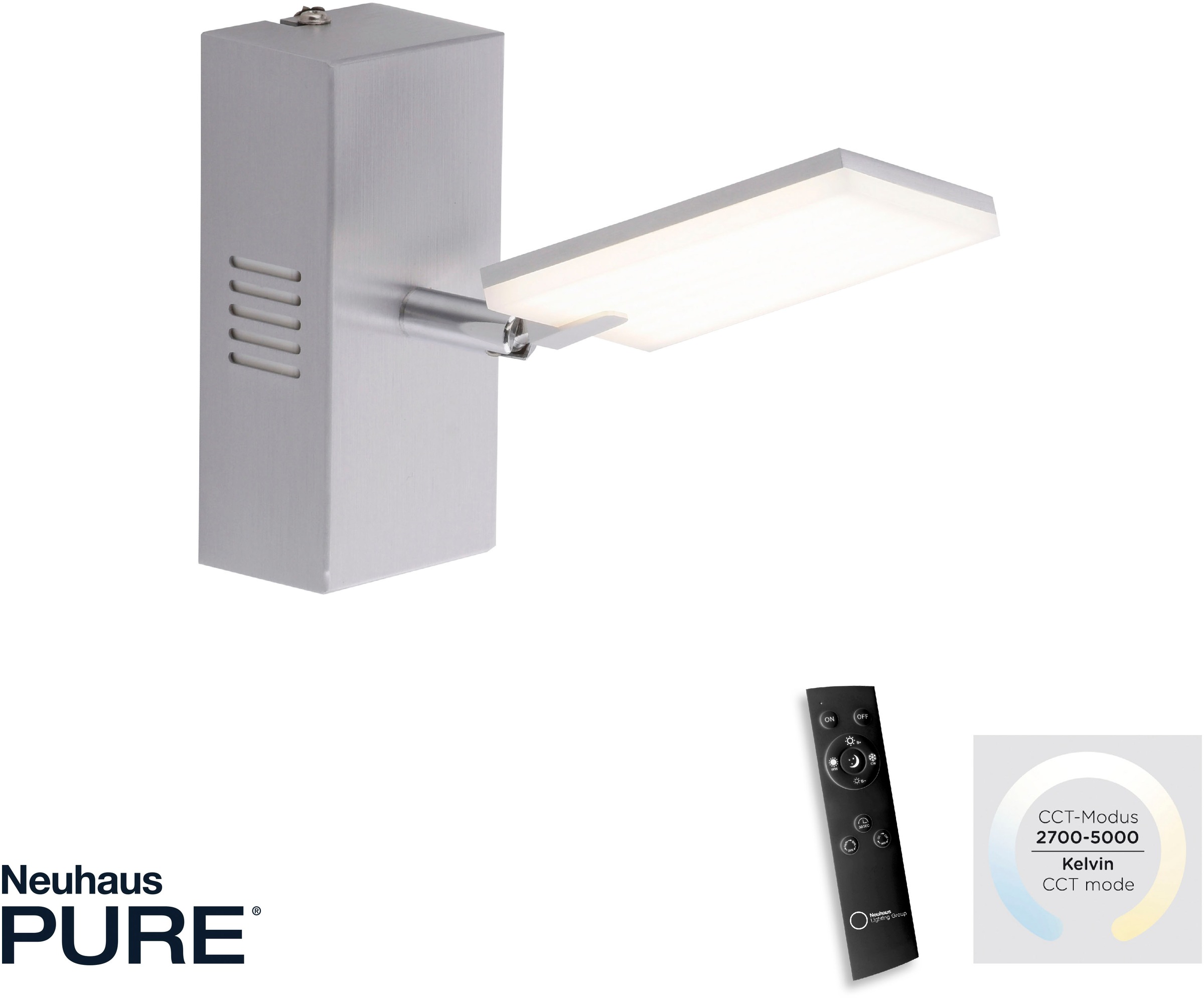 Neuhaus PURE LED Wandleuchte »PURE Mira« LED-Board 1 Stk. warmweiß - kaltweiß Dimmbar, CCT, Wippschalter, Fernbedienung, beweglich
