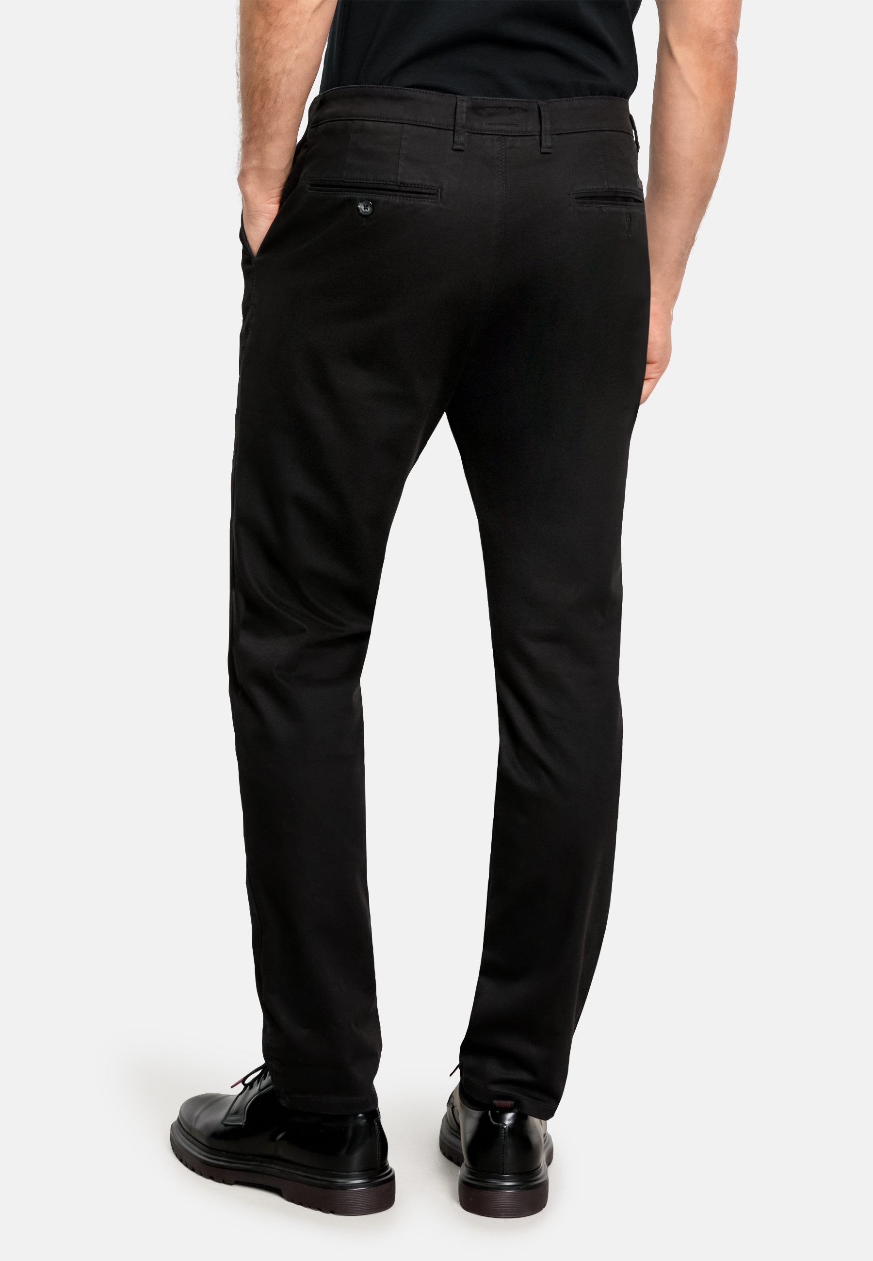 Stoffhose OLYMP "OLYMP Chino, slim fit", Herren, Gr. 32, Länge 30, schwarz, 67% Baumwolle, 24% Tencel, 7% Polyester, 2% Elasthan, Hosen Stoffhose 3