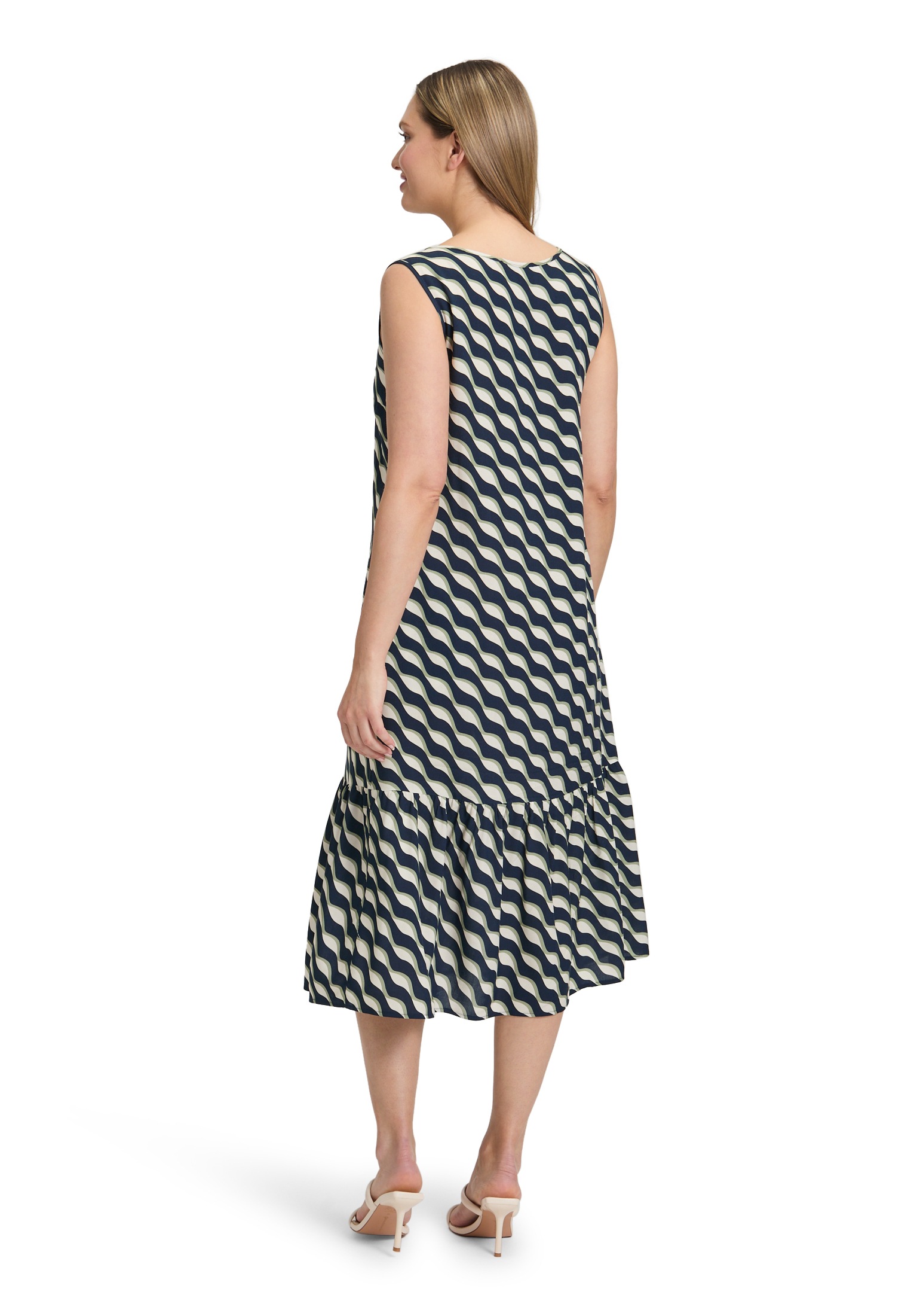 Sommerkleid BETTY BARCLAY "Damen weiter Ausschnitt", Damen, Gr. 42, Normalgrößen, bunt (dunkelblau, grün), Obermaterial: 100% Viskose, lässig geschnitten lang, Rundhals, Kleider Sommerkleid 3