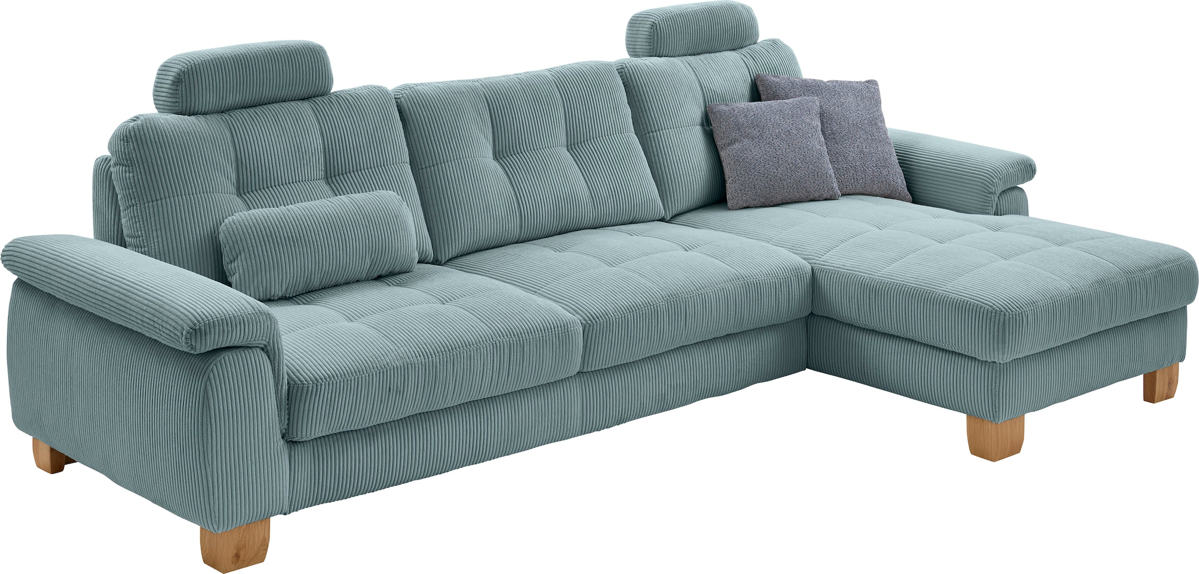 Die PlanBar Ecksofa "PP-LA19101 L-Form, Breite 316 cm" wahlweise mit Schlaffunktion und verstellbaren Kopfstützen, in Cord