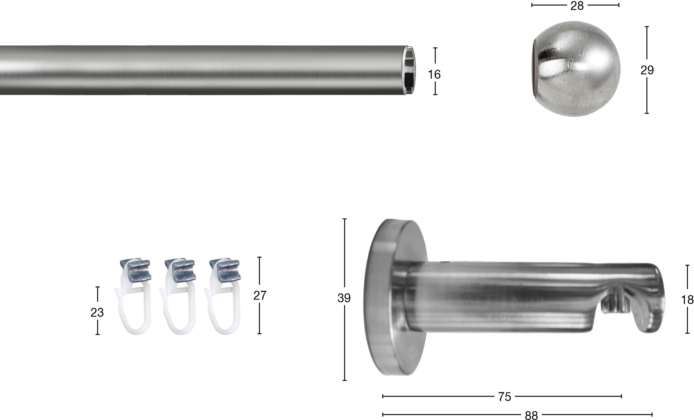 GARESA Gardinenstange "KUGEL" Ø 16 mm 1 läufig-läufig Wunschmaßlänge Innenl günstig online kaufen