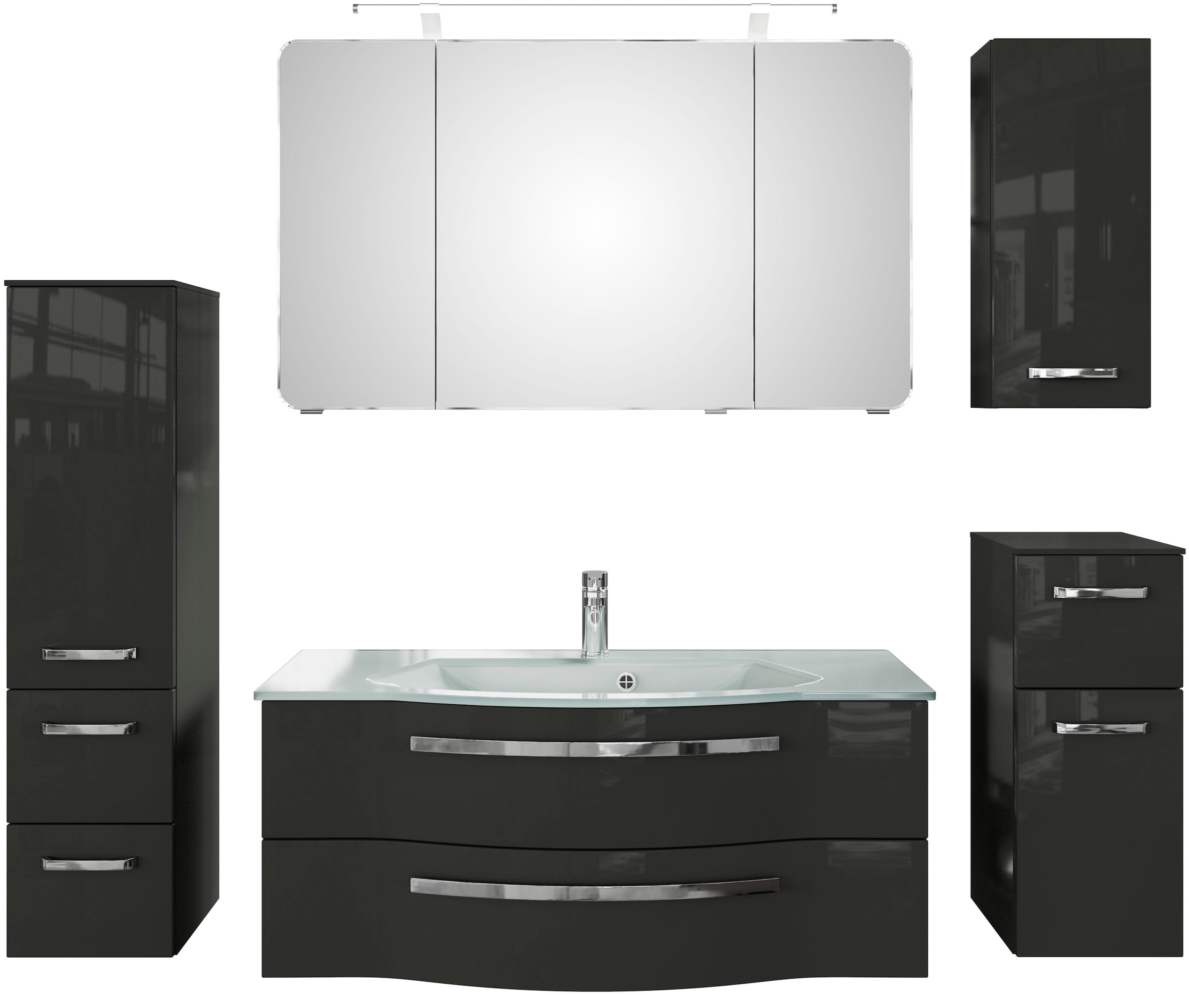 Saphir Badmöbel-Set "Serie 4005, vormontiert, Glaswaschbecken, Spiegelschra günstig online kaufen