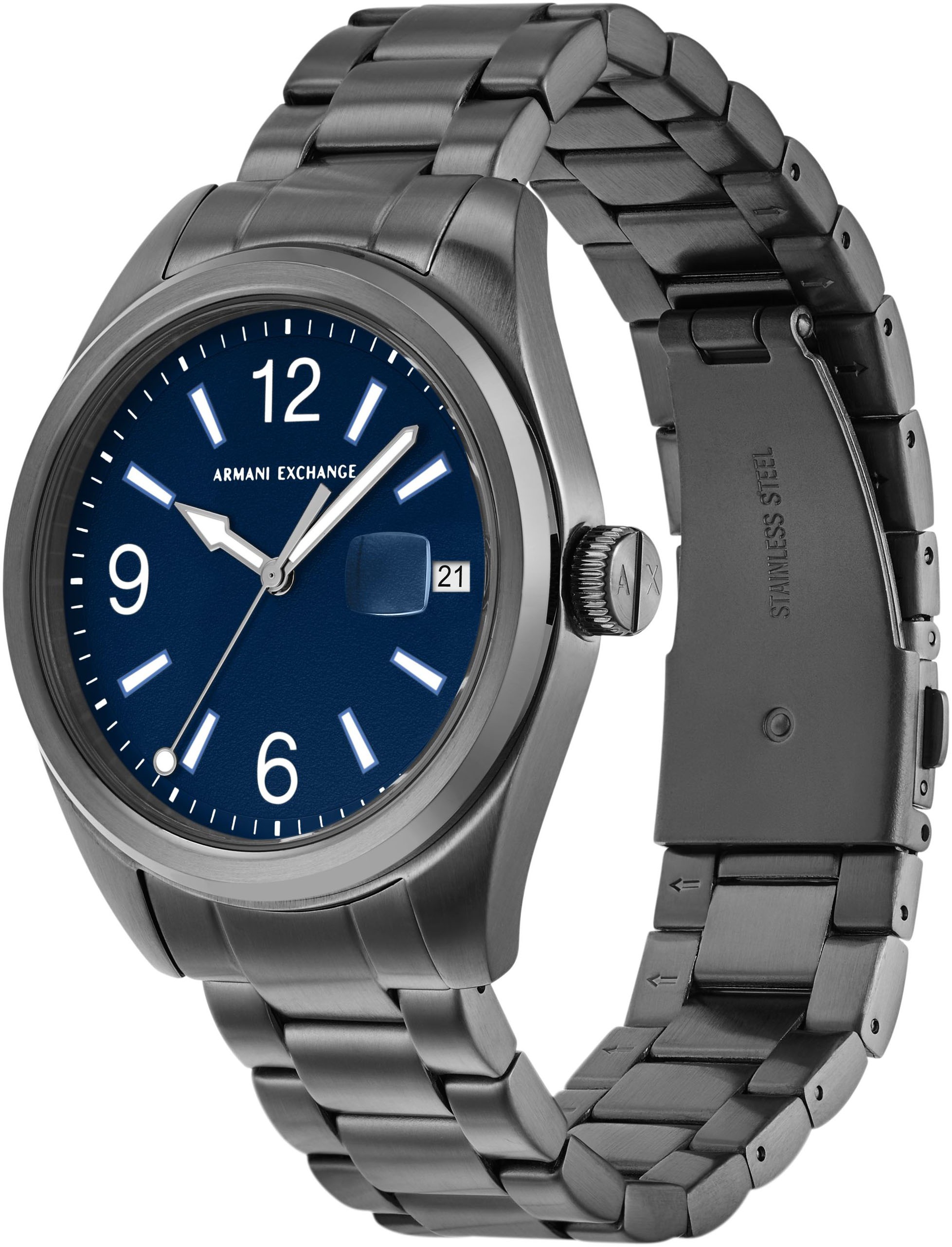 ARMANI EXCHANGE Quarzuhr, Armbanduhr, Damenuhr, Herrenuhr, Edelstahlarmband, analog, Tag