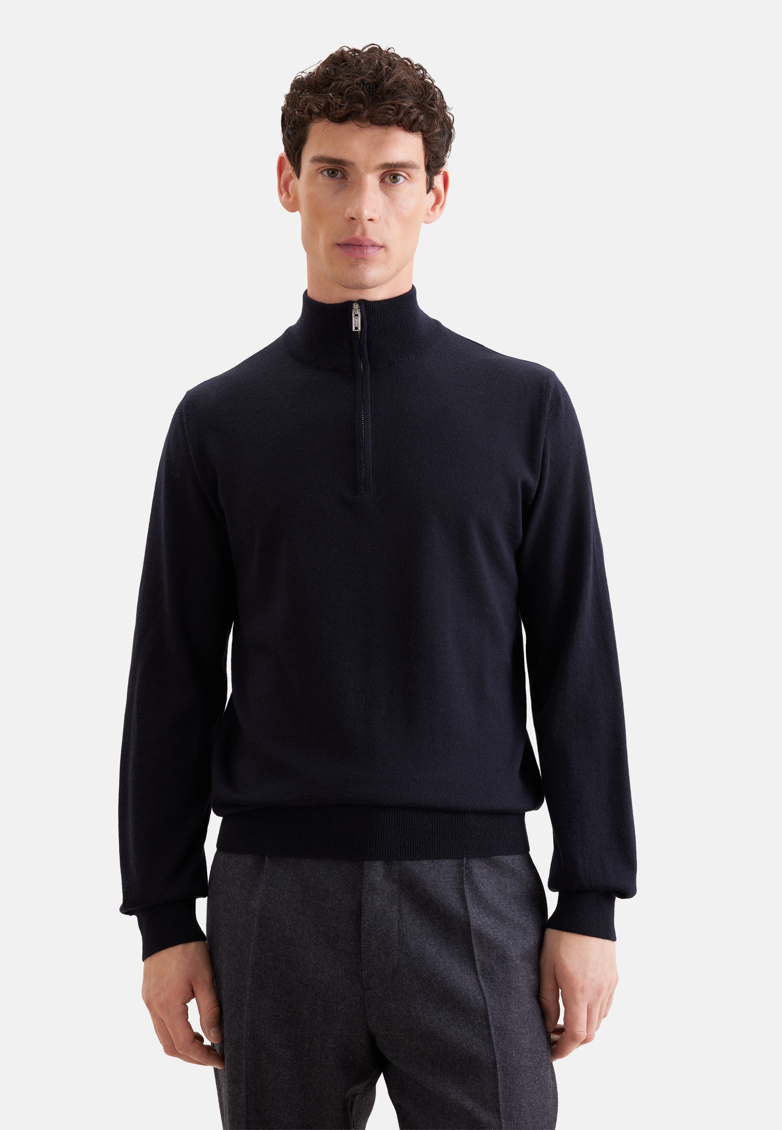 seidensticker Stehkragenpullover "Schwarze Rose" Quarter Zip Uni
