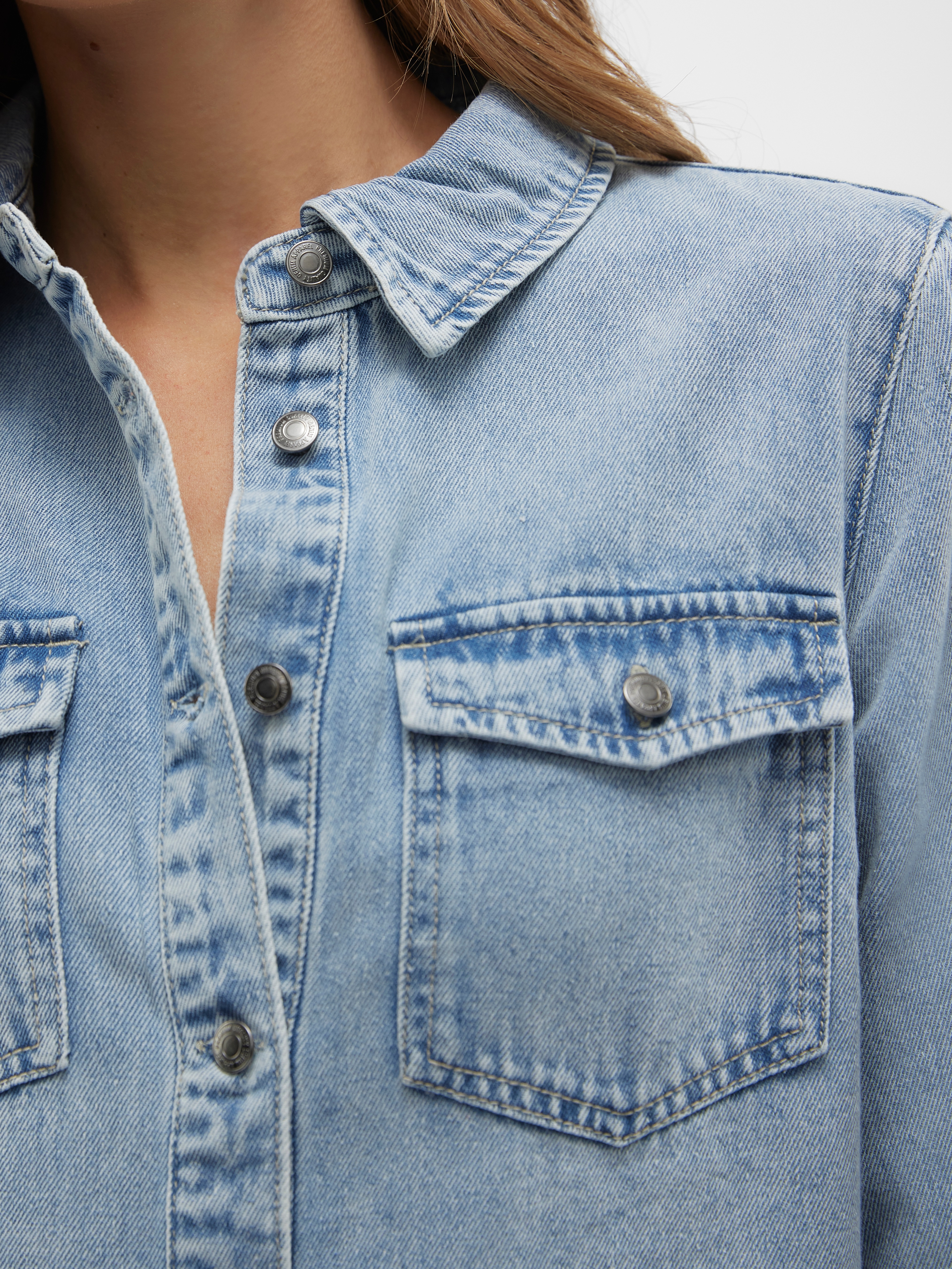 Thumbnail - Vero Moda Jeanskleid "VMJENNIE LS SHORT DENIM DRESS GA NOOS" Brusttaschen