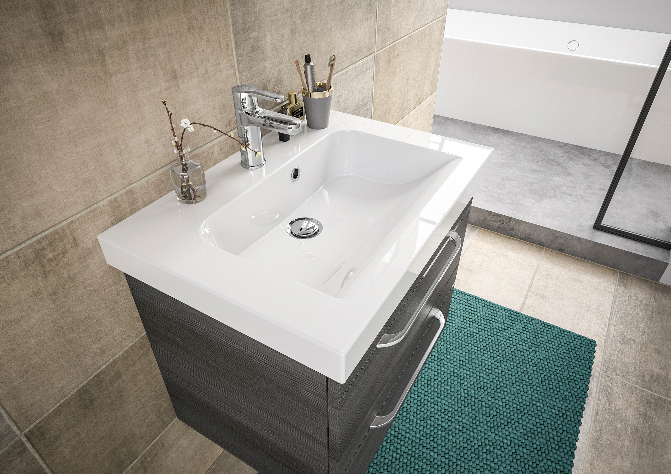 Saphir Badmöbel-Set »Balto Sprint 2-teilig, Mineralmarmor-Waschtisch mit LED-Spiegelschrank«, (2 St.), Badezimmer Set inkl. Türdämpfer, 70 cm breit, 2 Türen, 2 Schubladen