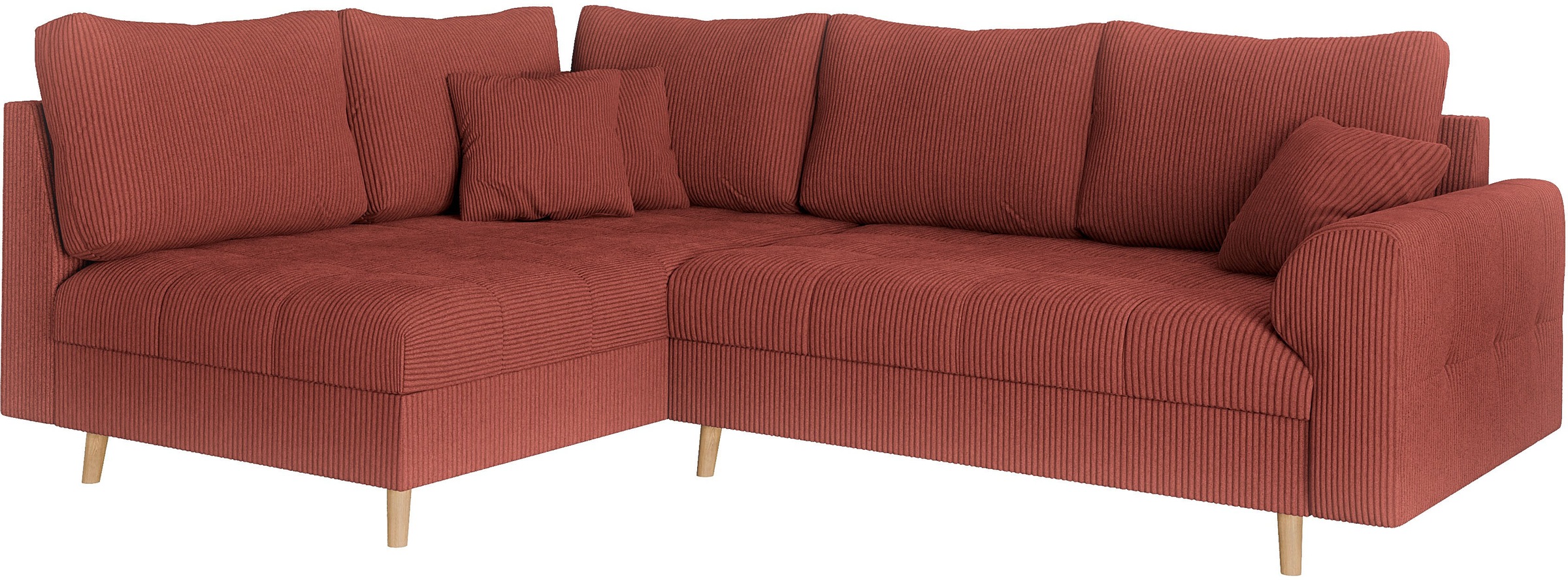 Ecksofa HOME AFFAIRE "CHARRE L-Form mit Ottomane, Maße B/T/H: 231/161/81 cm", rot, B:231cm H:81cm T:161cm, 100% Polyester, Sofas, Ecksofa, feine Steppung, lose Rücken- und Zierkissen, auch in Cord und Bouclé 6