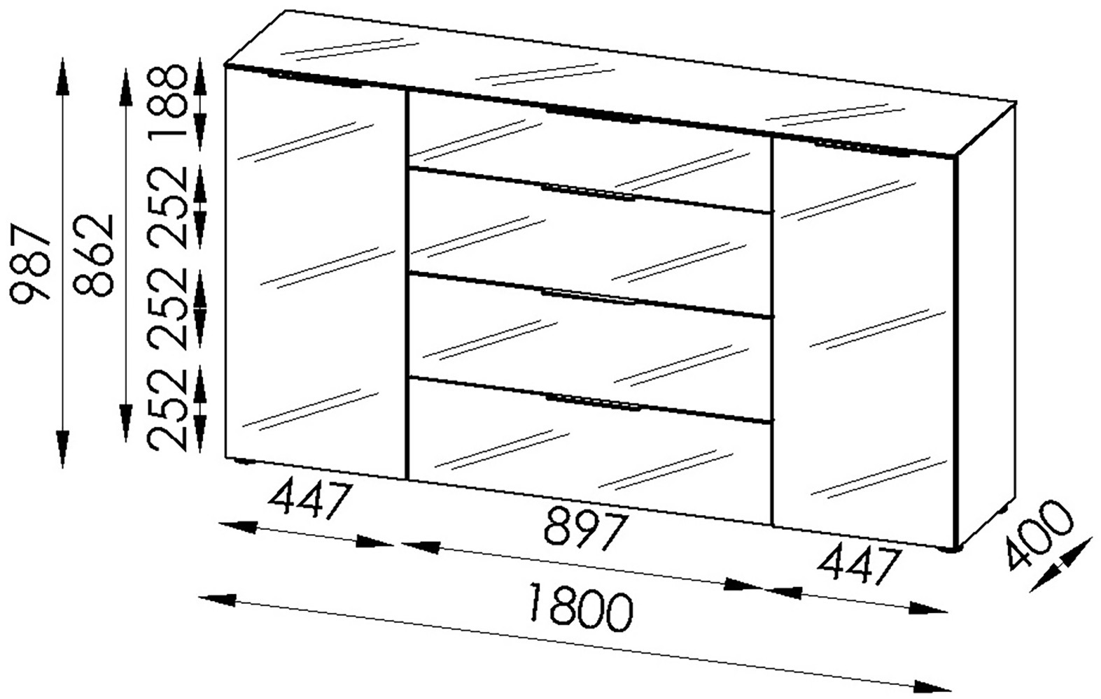 Manjana Möbel Sideboard »Kommode mit Chrom oder Schwarz matten Metallgriffen«