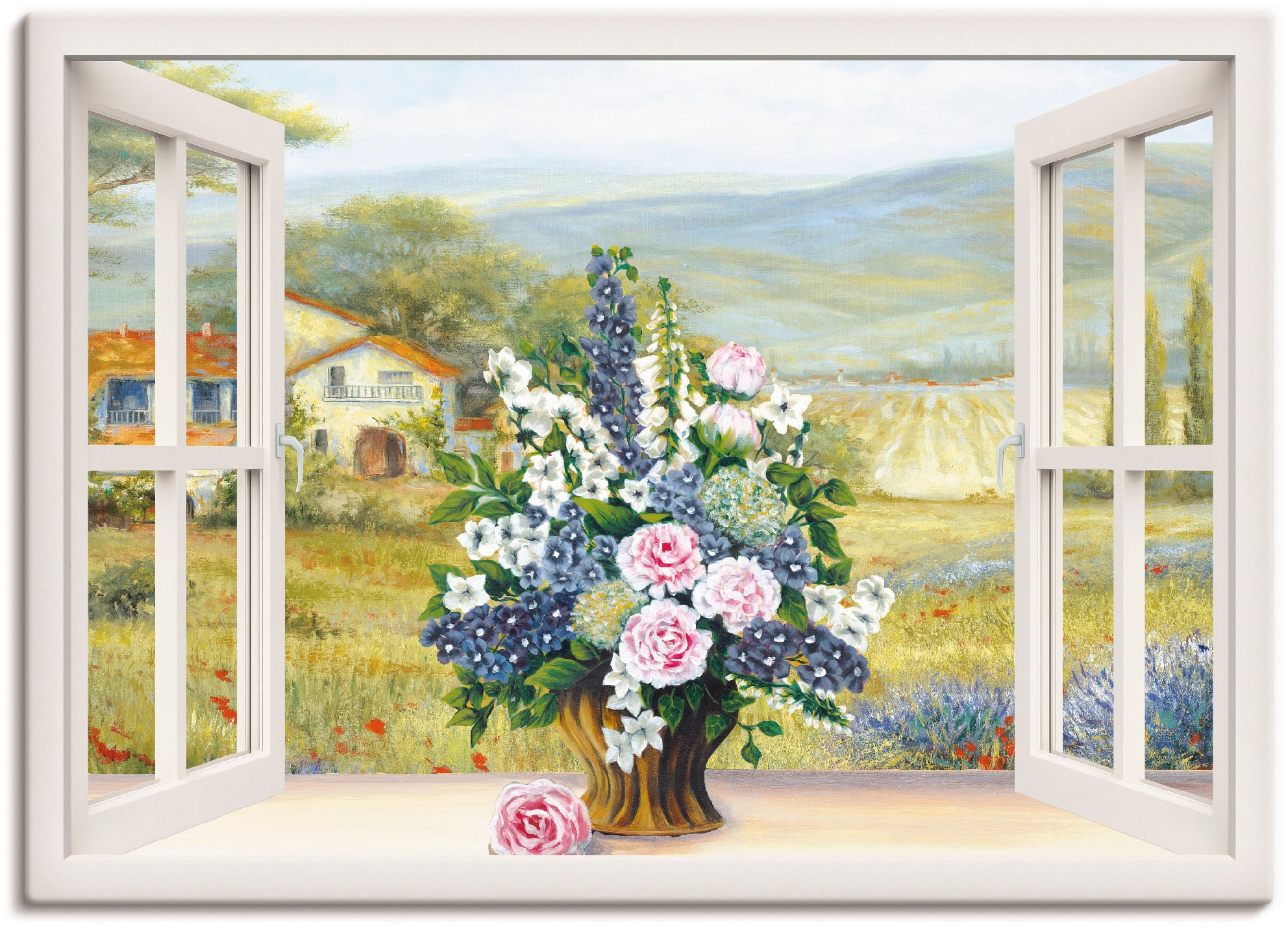 Leinwandbild »Blumenbouquet am weißen Fenster«, Arrangements, (1 St.), auf Keilrahmen...