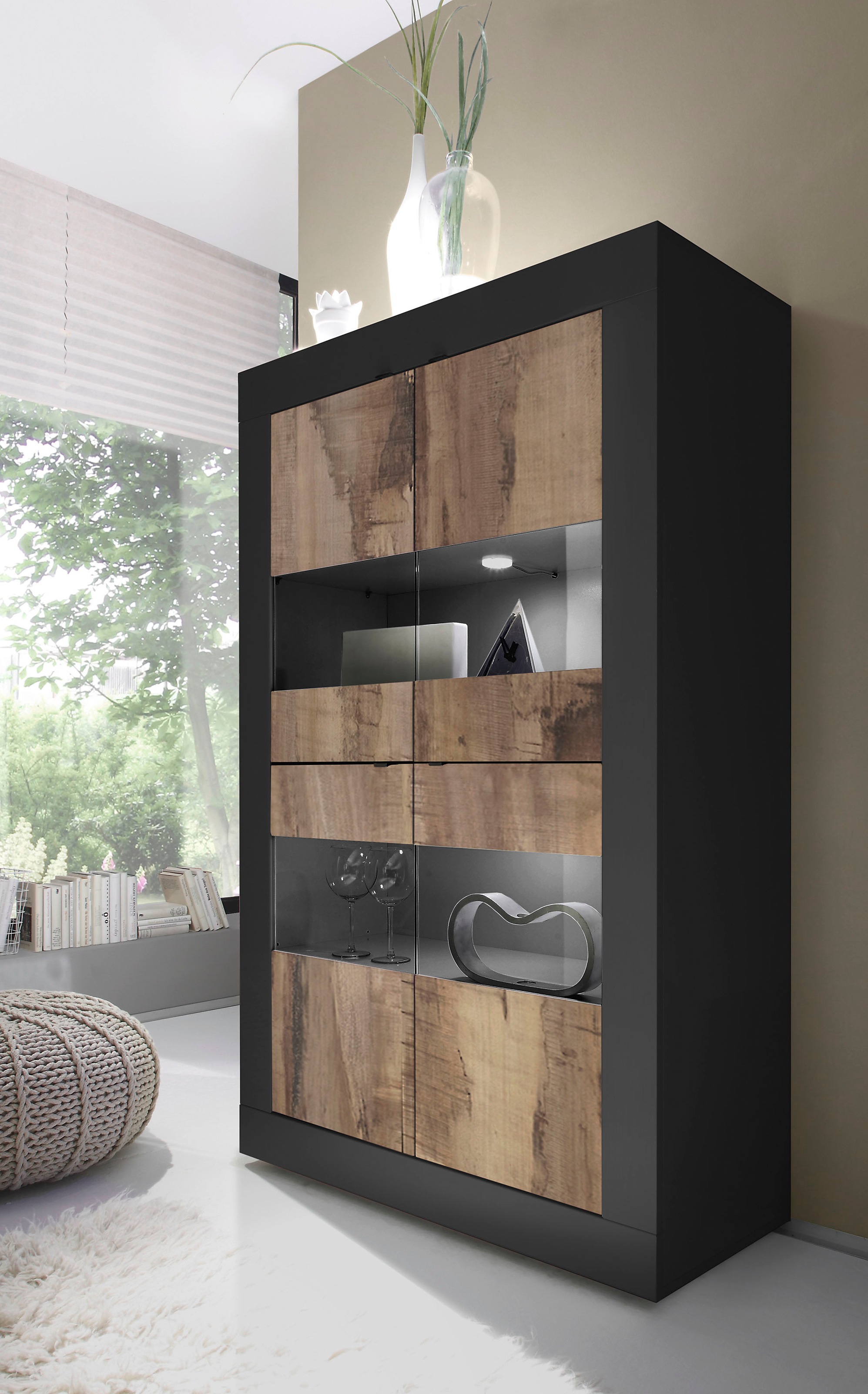 Home affaire Vitrine "Basic Höhe 162 cm, Standvitrine mit 4 Türen - Metallg günstig online kaufen